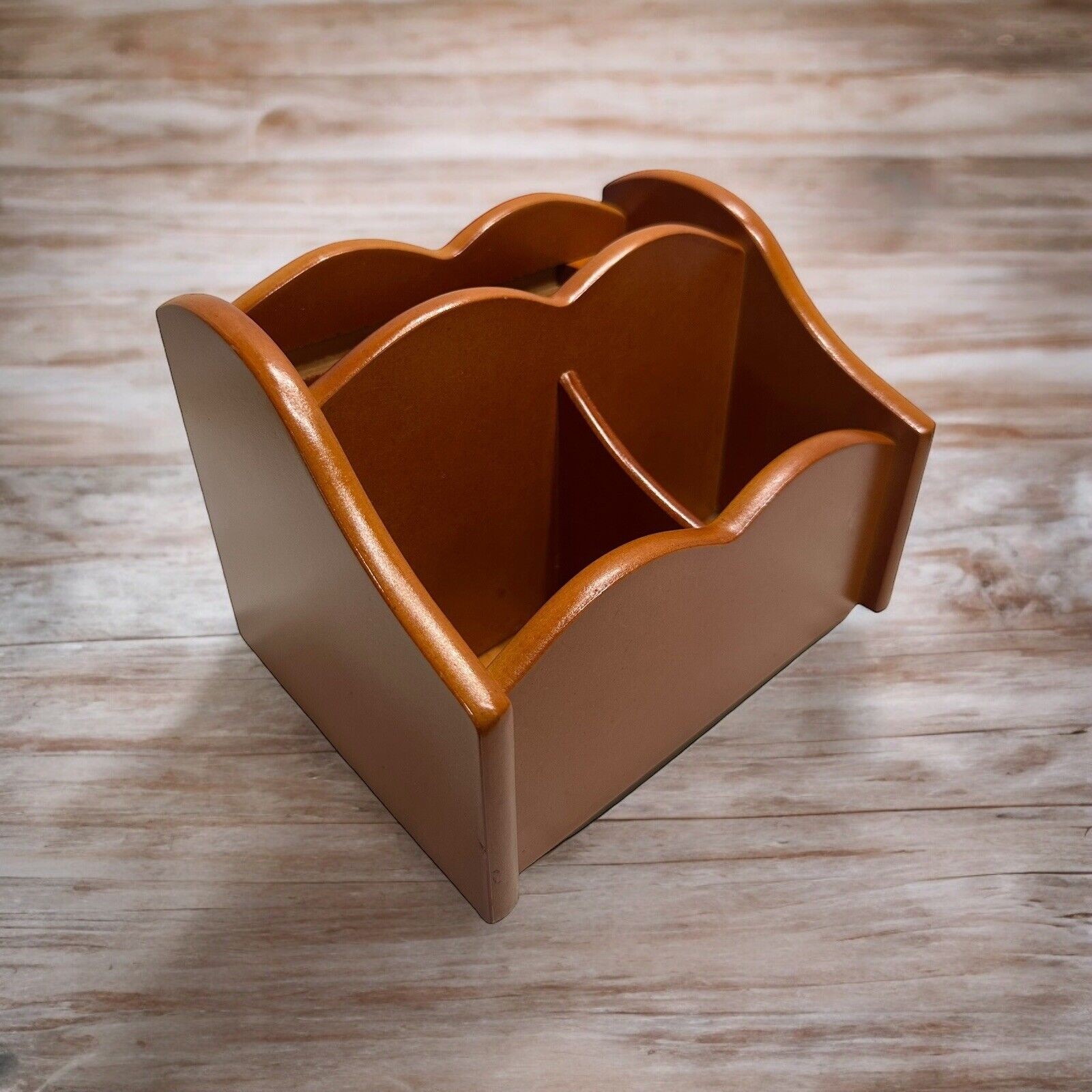 MCM Wood Turning Mail Accessories Holder Lazy Susan Swivel Desk Organizer Caddy