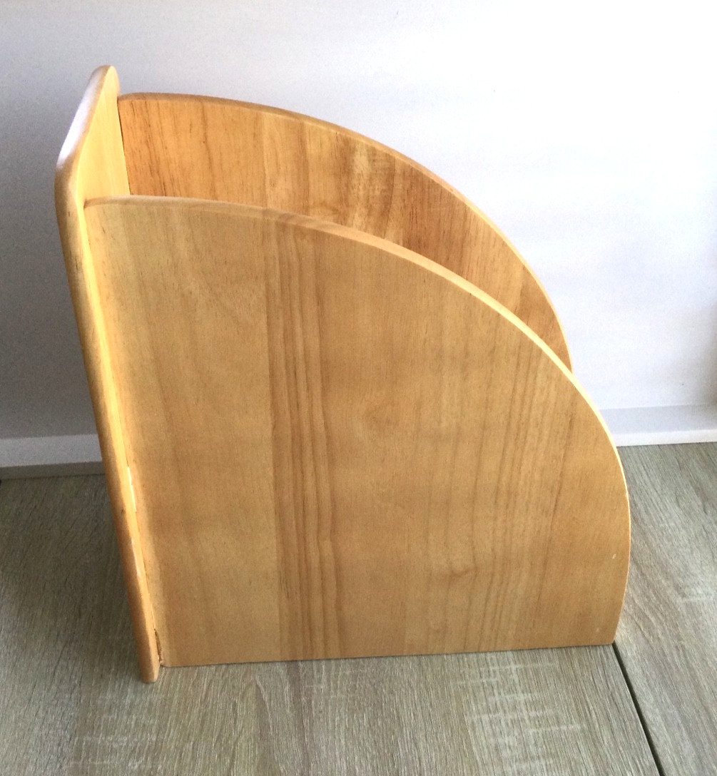 Vintage File Magazine Holder Office Blonde Maple Wood Organizer File Box Heavy