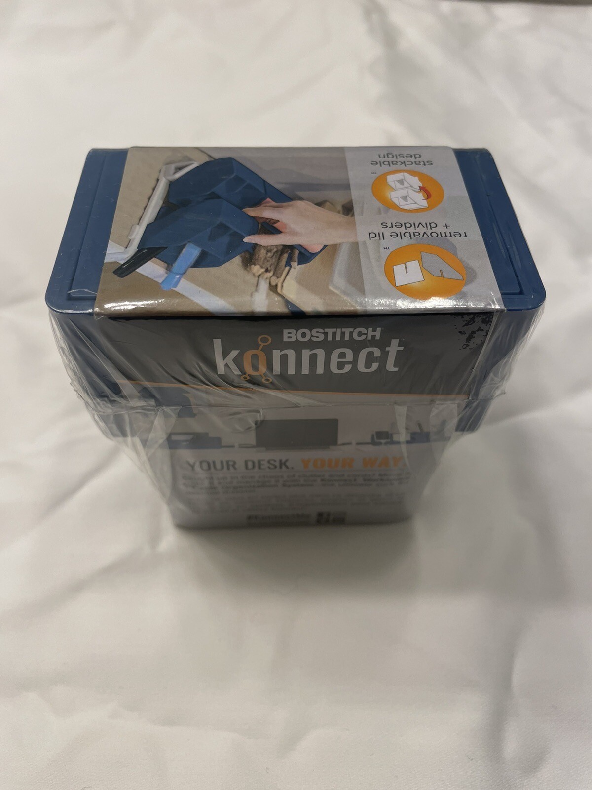 BOSTITCH KONNECT PLASTIC STORAGE BIN Removable Lid & Divider BLUE