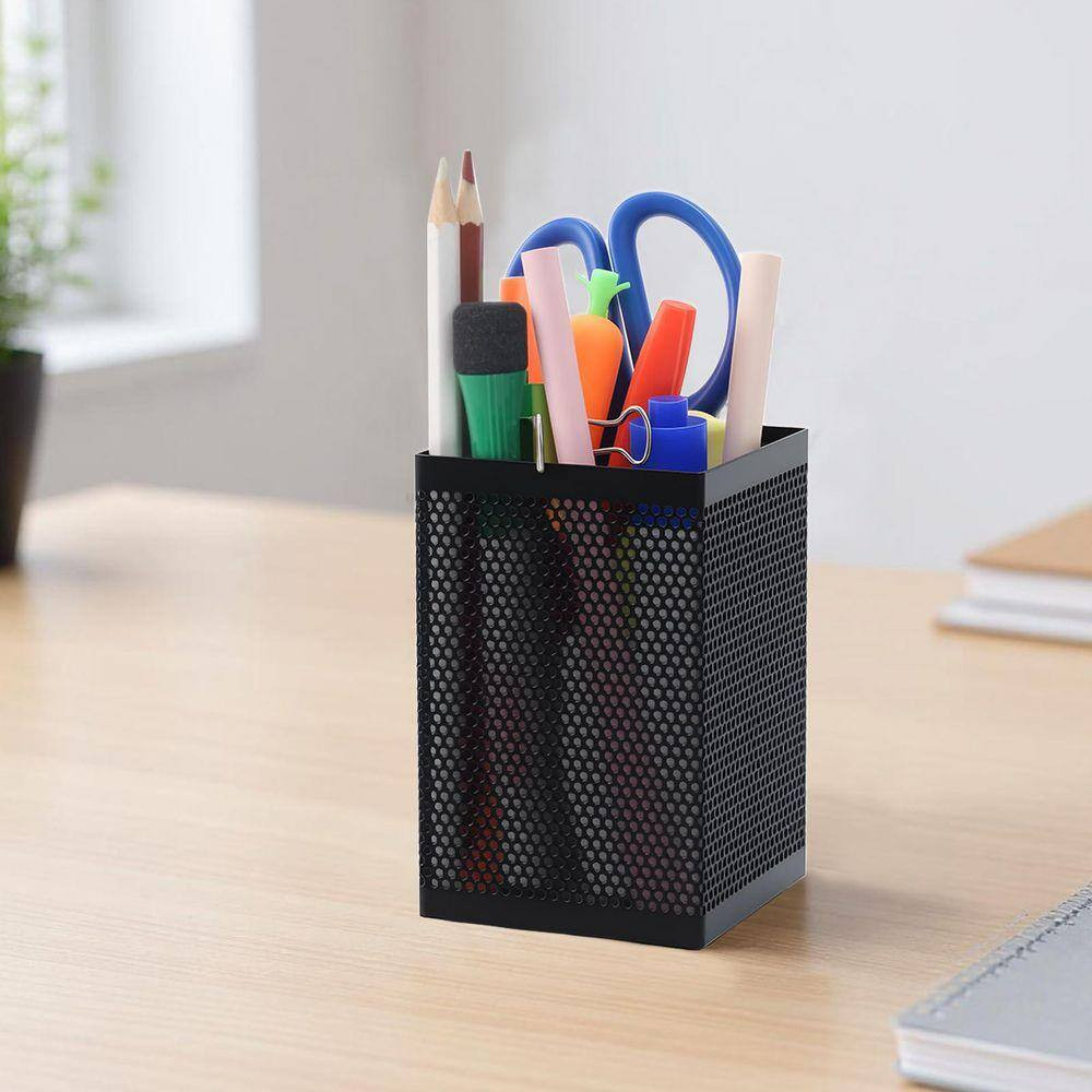 10 Pack Black Mesh Pen Holder Non-Slip Base Foam Pad Metal Wire Pencil Cup Moder