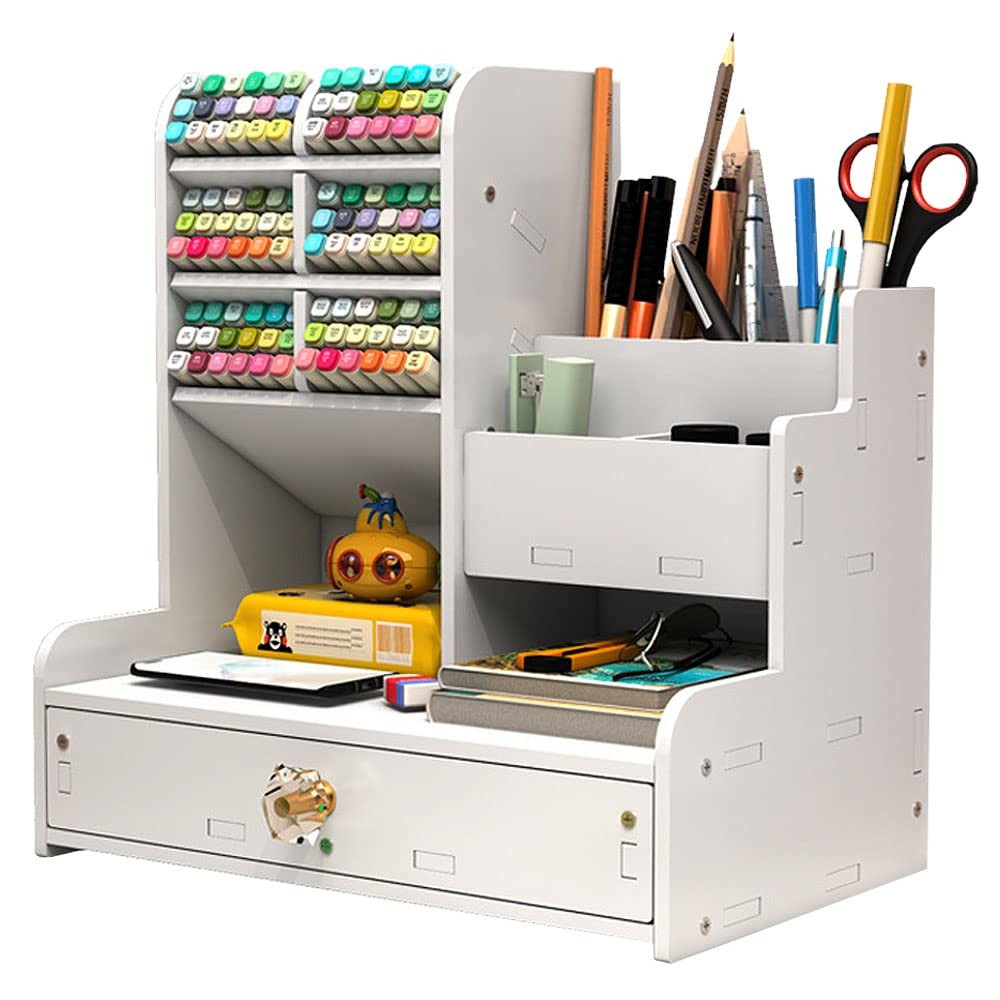White Pen Organizer with Drawer DIY Pencil Holder Desk Tidy Caddy PB17