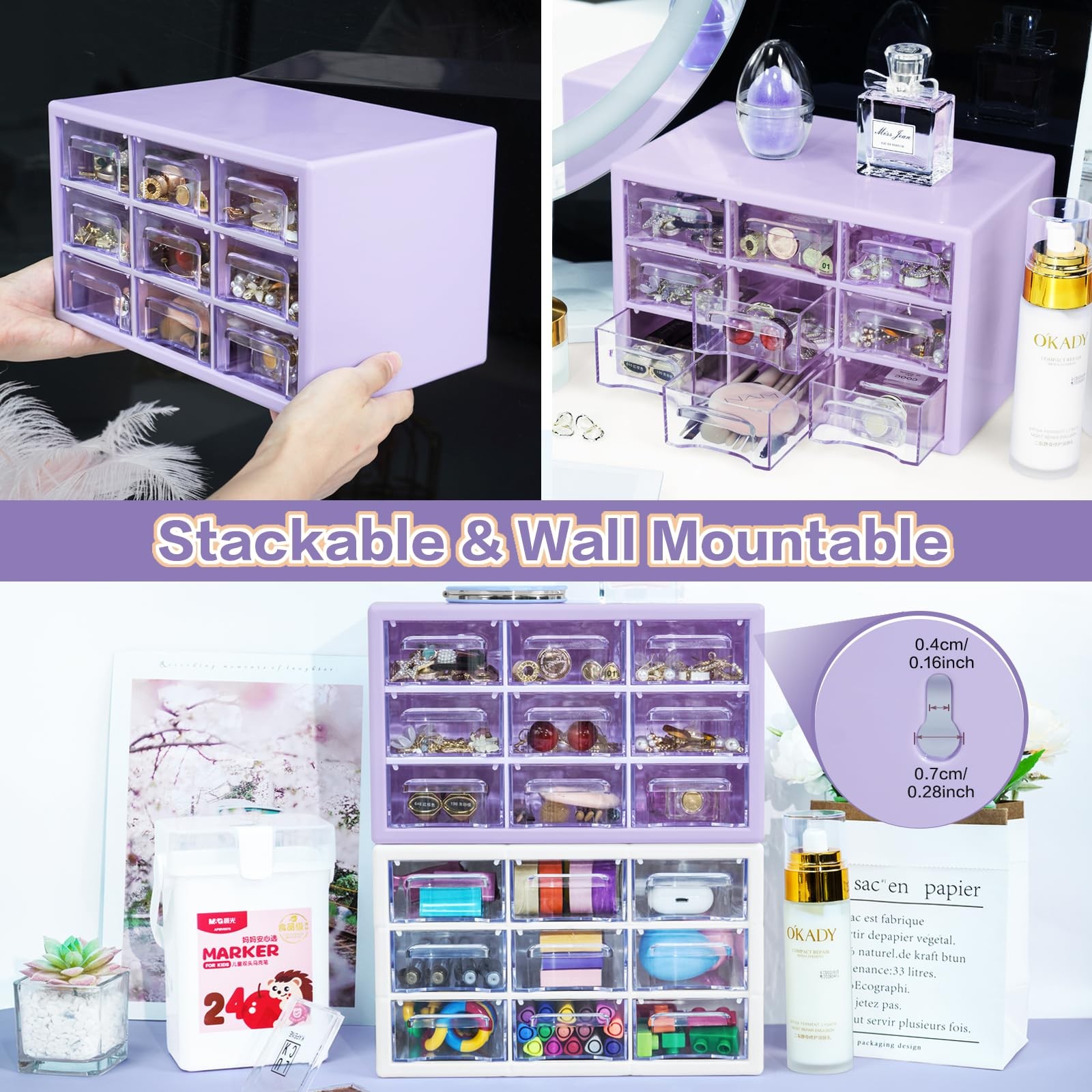 MYKASEN Desk Storage Organizer with 9 Drawers, 9.8 x 6.3 x 5.9 inches, Purple
