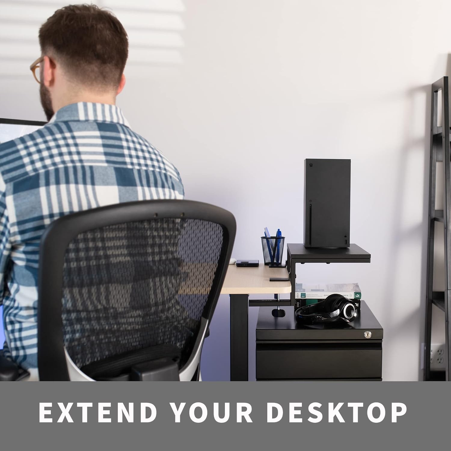 VIVO Clamp-on 15 inch Desk Extension Shelf for Gaming 15", Black