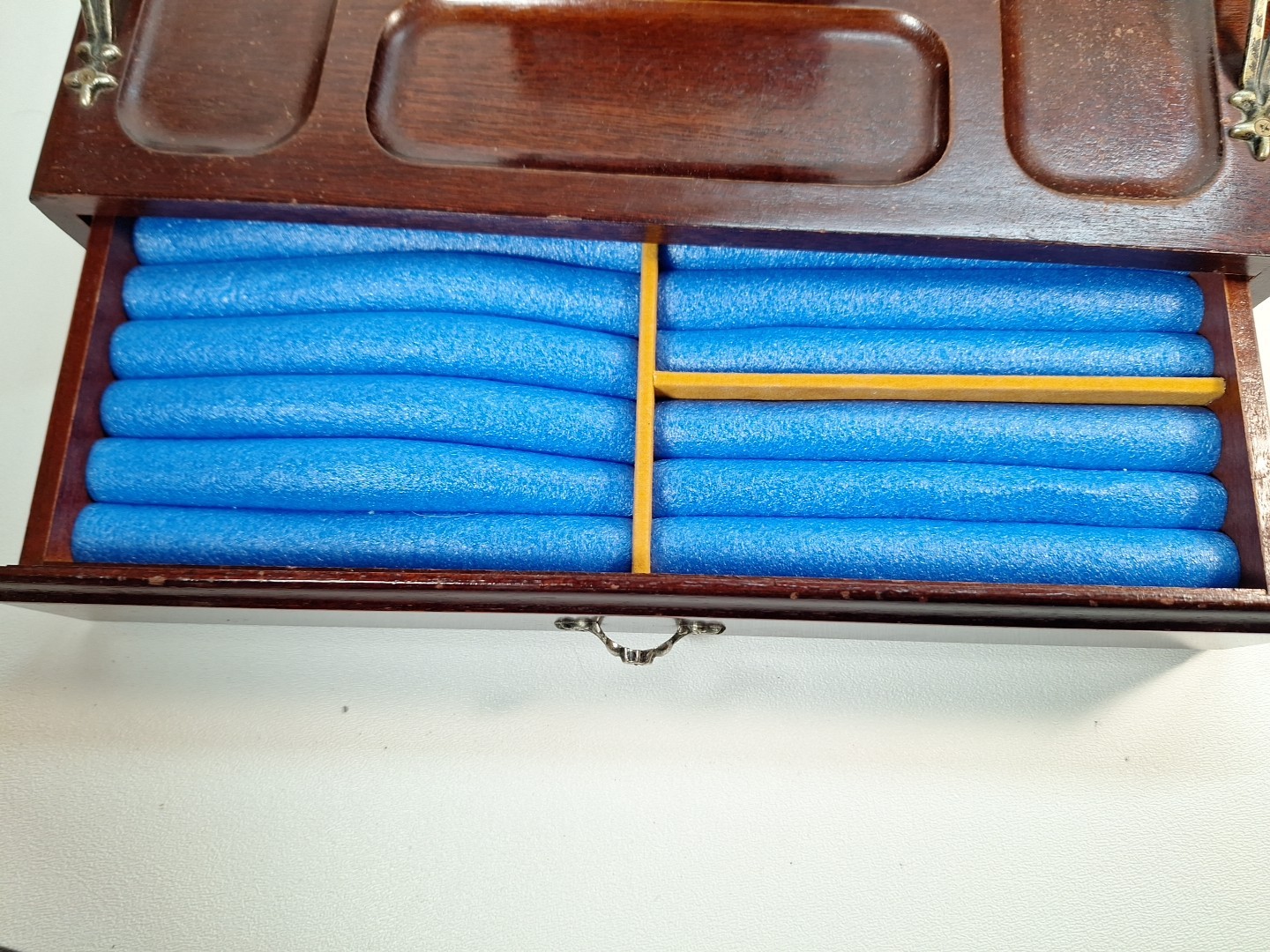 Vintage Wooden Desk Organizer With Metal Handle & Compartment/Drawer
