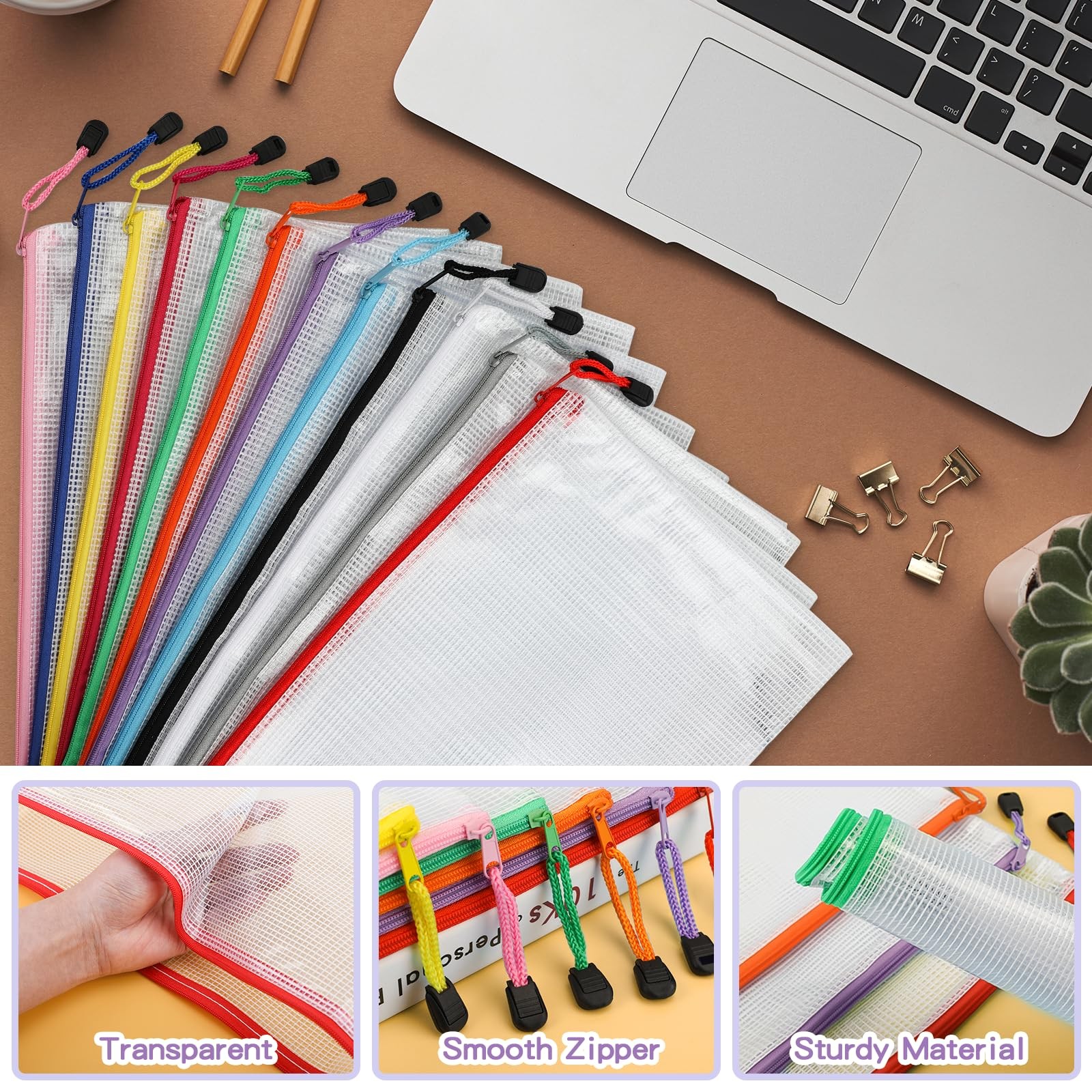 36 PCS Mesh Zipper Pouch Bags 8 Assorted Size 8 Colors Storage Craft Projects