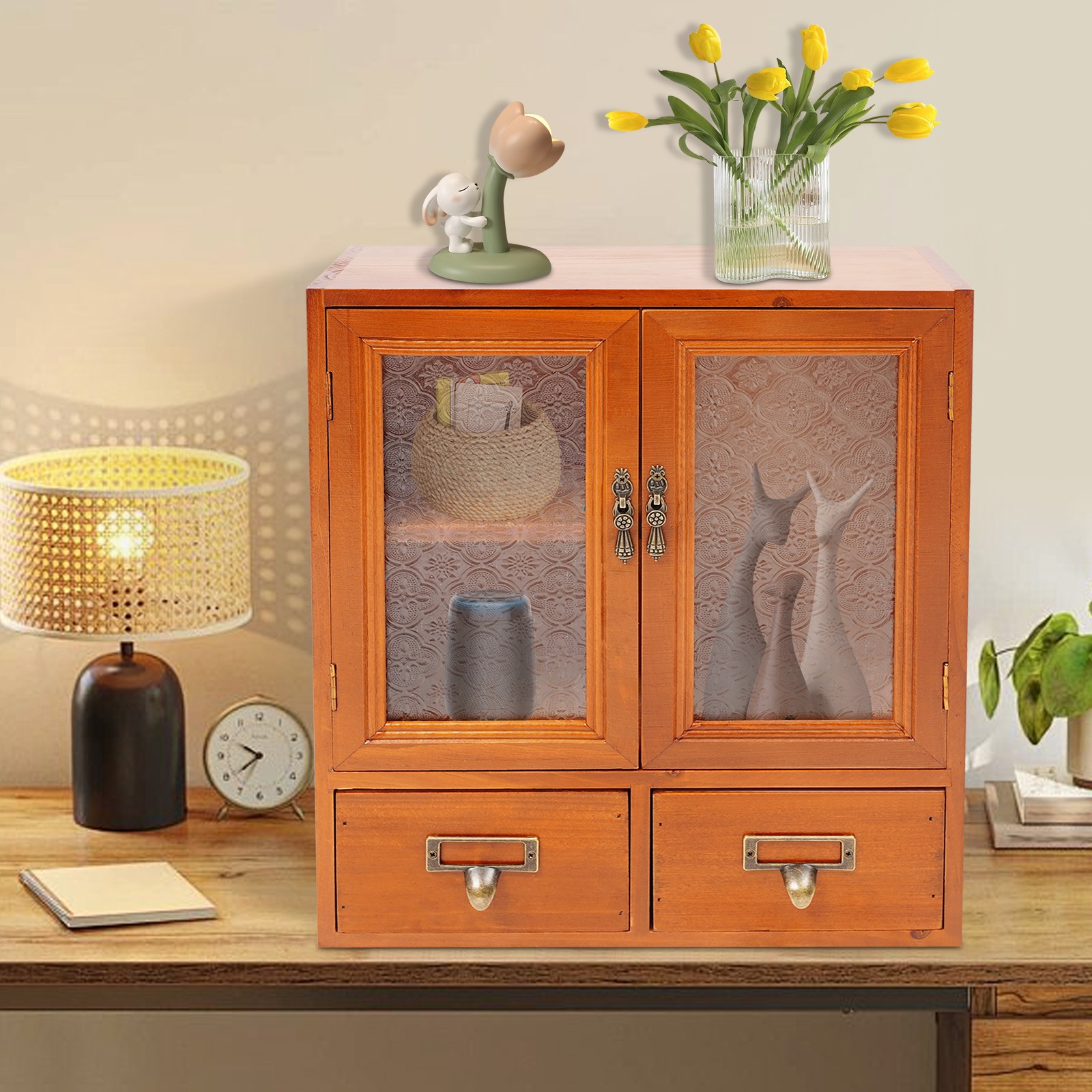 Vintage Tabletop Organizer, Wooden Storage Drawer Box, Storage Cabinet for Desk
