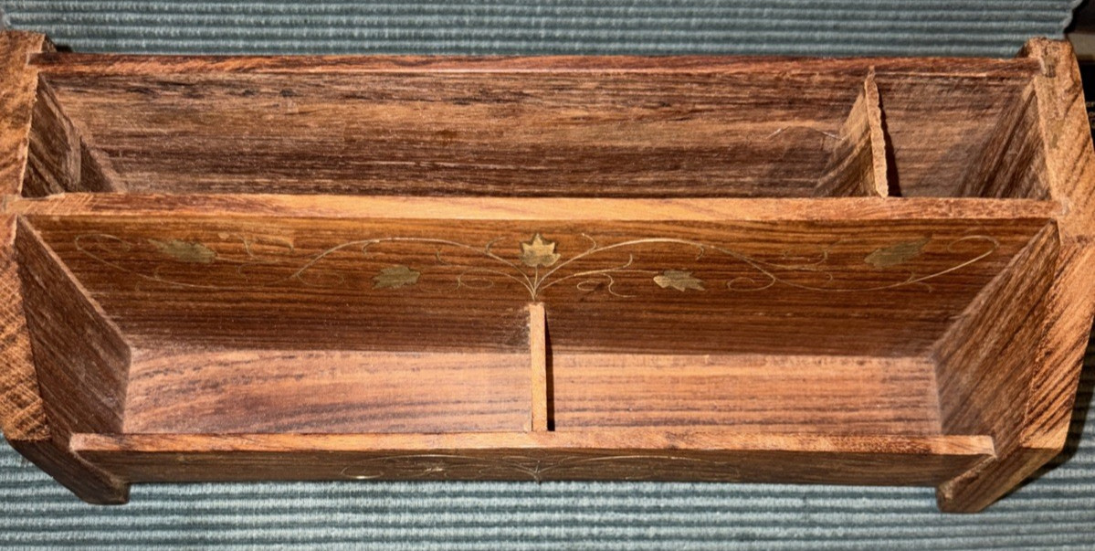 Letter Desk Organizer Wood With Brass Ivy Inlay Two Sections