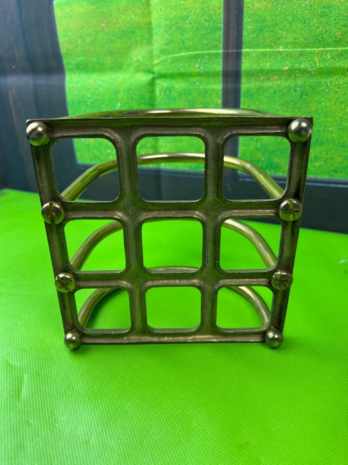 Brass Tiered letter holder desk organizer waffle bottom