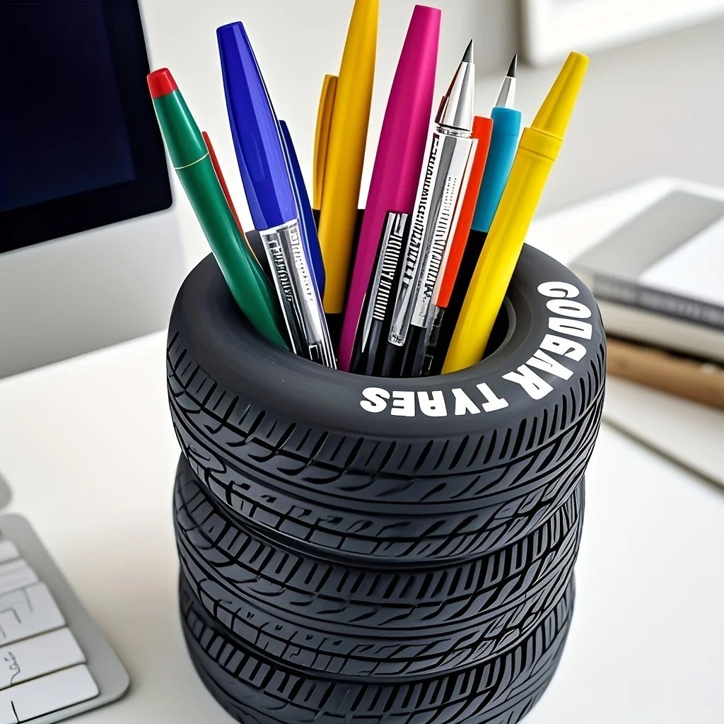 Desk Organizer Pen Holder Pen Pencil Tire Shaped Holder Case Office Stationery