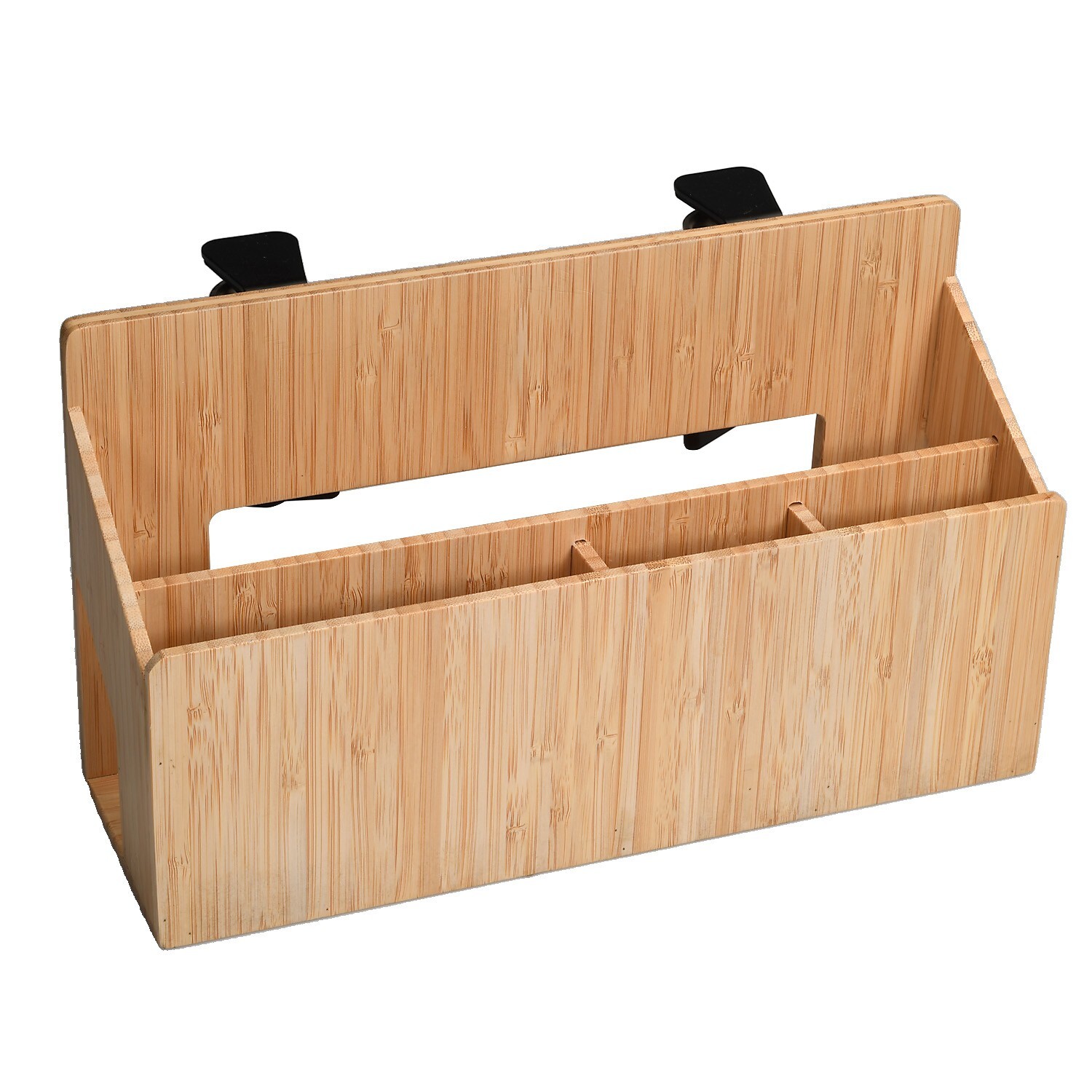 MobileVision Bamboo Side Desk or Table Organizer with C-Clamp Mount on Rear For