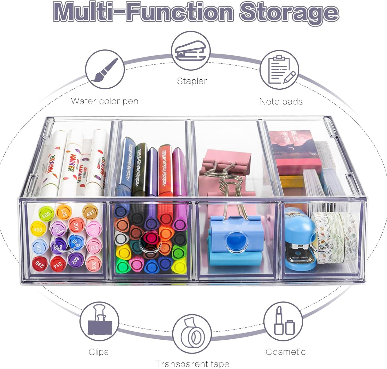 Desk Organizer with 4 Drawers, Stackable Desktop Storage Box with Removable Dra
