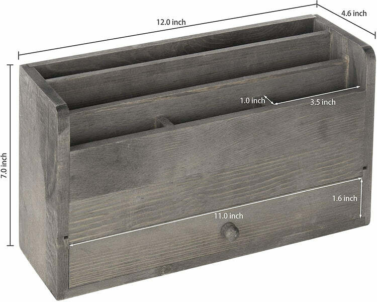 Wood Office Desk Organizer – Rustic Gray Desktop Document and Stationery Holder