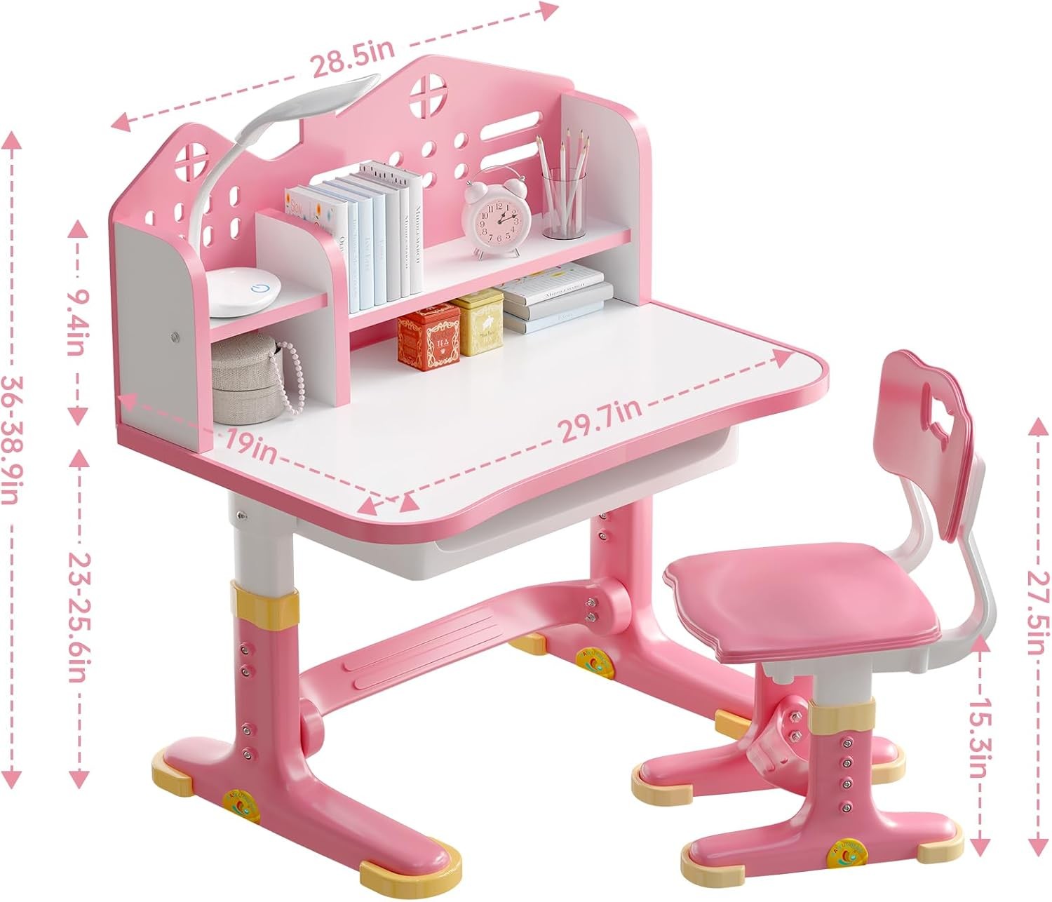 Kids Desk and Chair Set, Height Adjustable Child’s School Study Writing