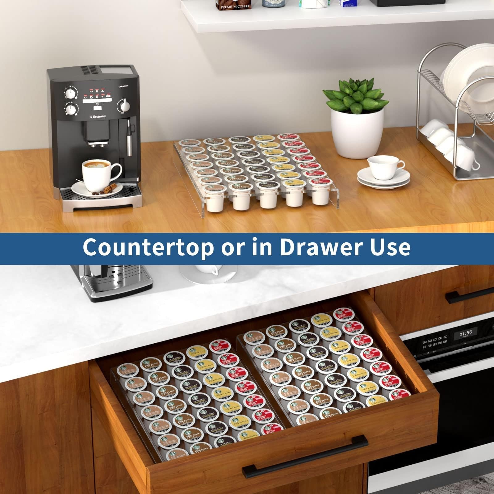 AITEE Acrylic K Cup Drawer Organizer, Clear K 35 pods (5×7),