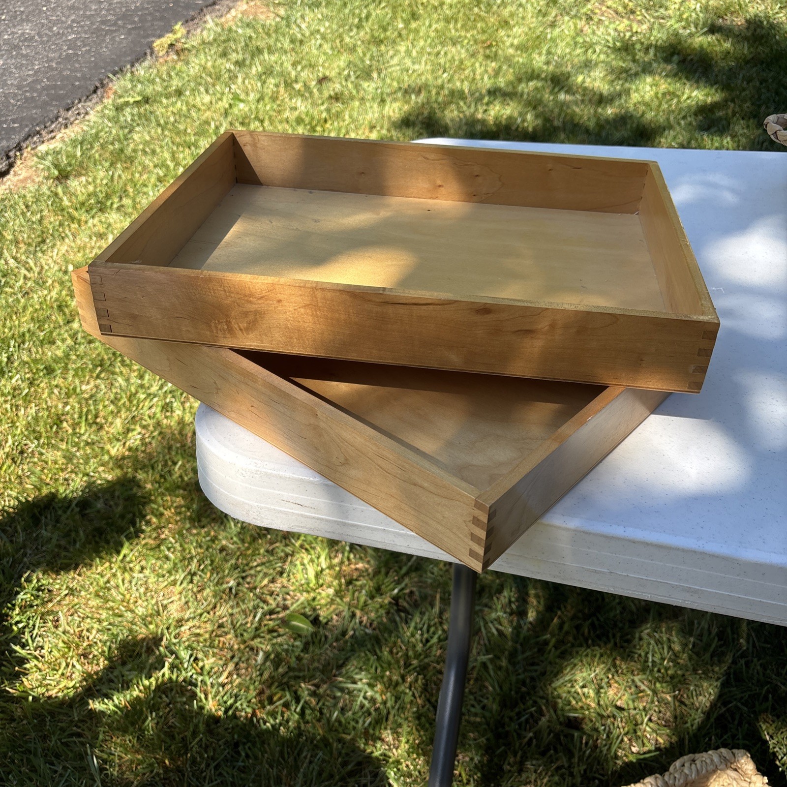Wood Dovetail Desk Trays, In/Out Box Paper Office File 10.5 “X 13.5”