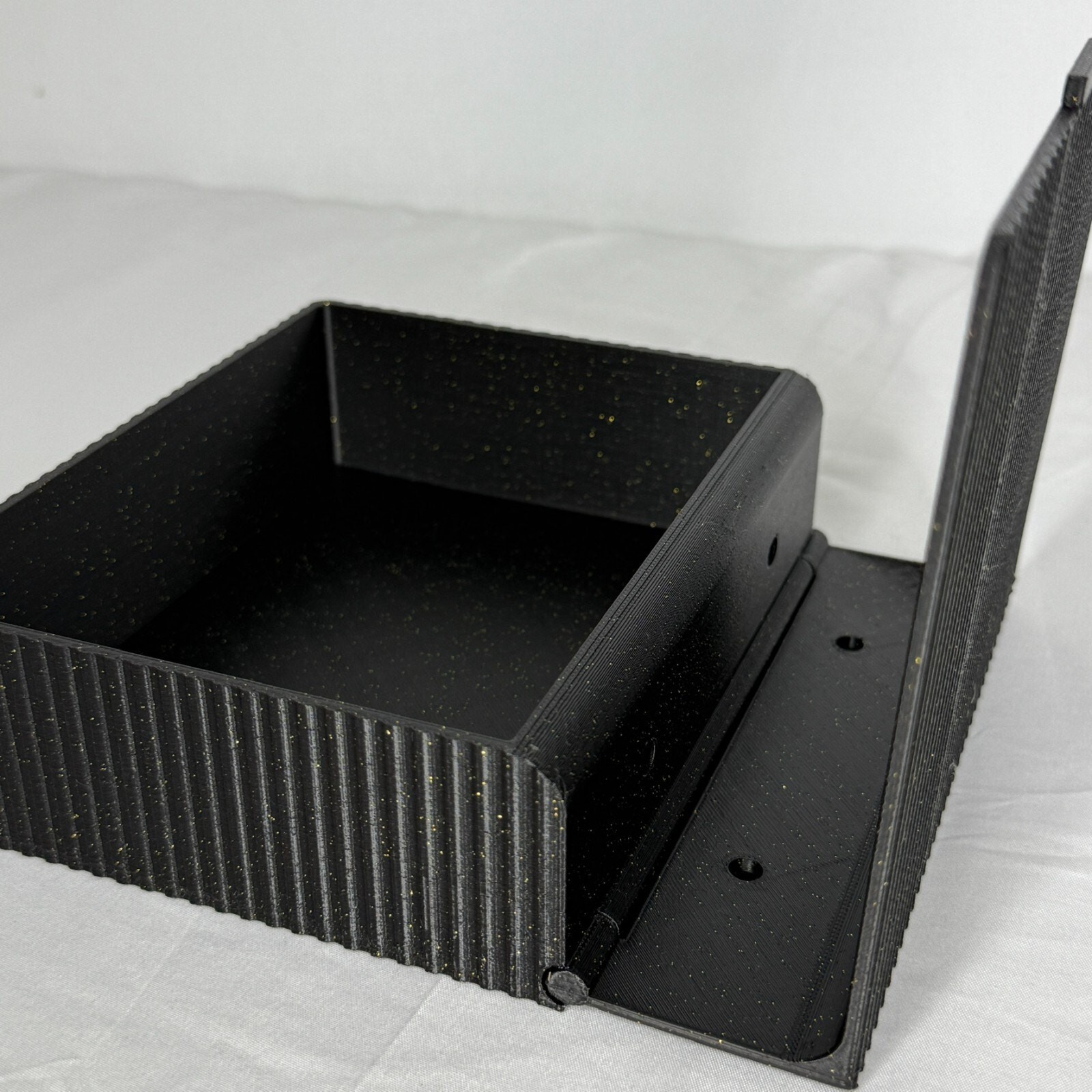 Black Glitter Textured Storage Box Tab 6×5″ Modern Minimal Organizer Bin Decor