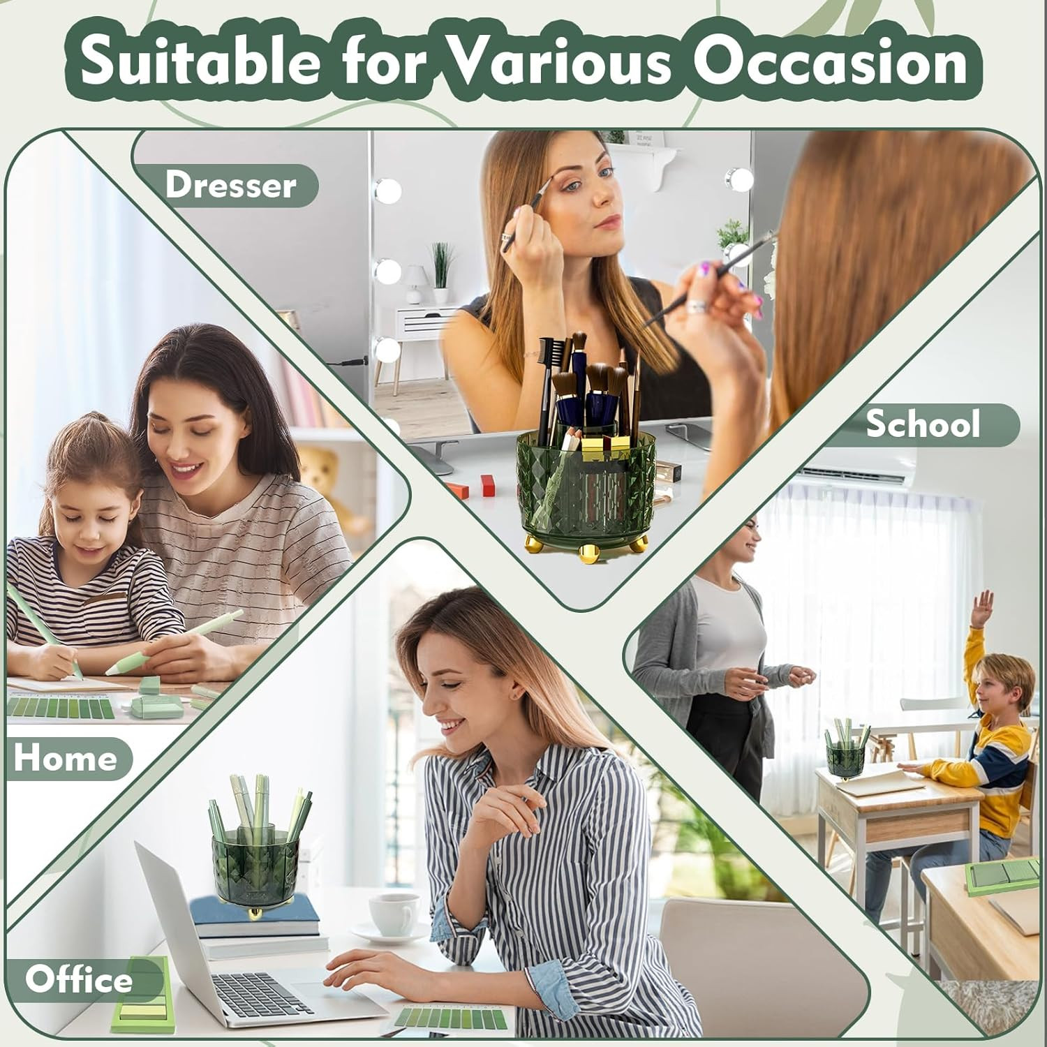 Green Desk Accessories, Sage Green Supplies, Office Stationery Set, Dark Green P