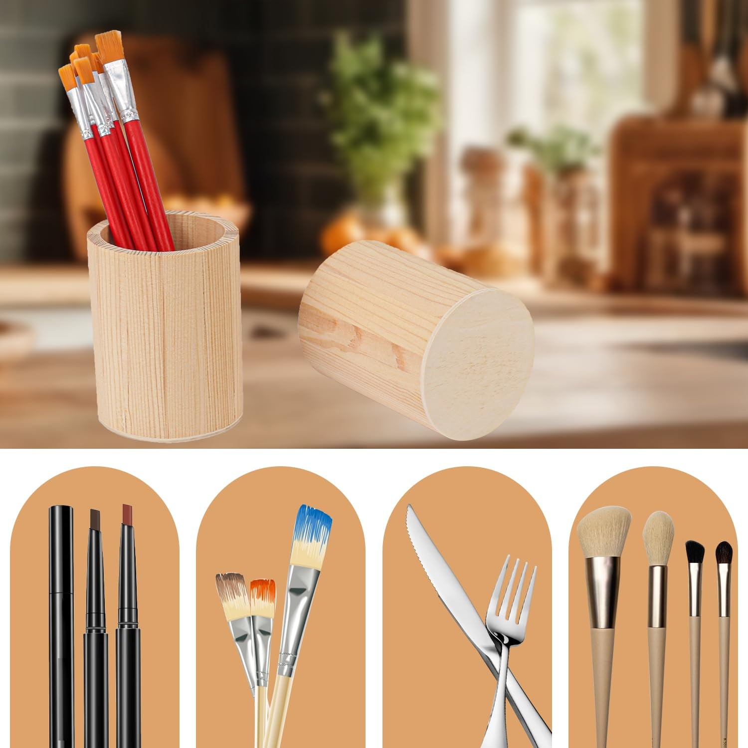 18 Pack Round Unfinished Wooden Pencil Holder, 3 x 3 x 4 Inch Wood Pencil Cup…