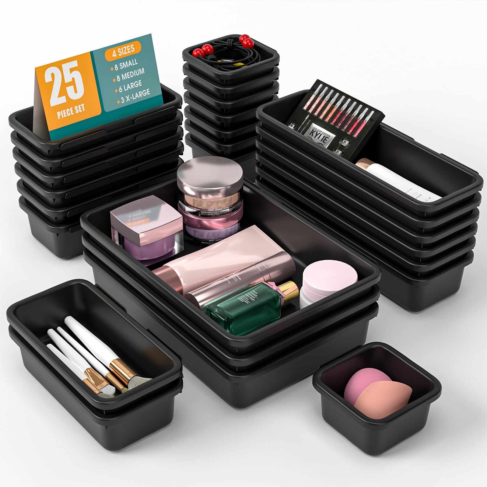 25 PCS Drawer Organizer Set, 4 Size Makeup Drawer Divider Organizer With Non-…