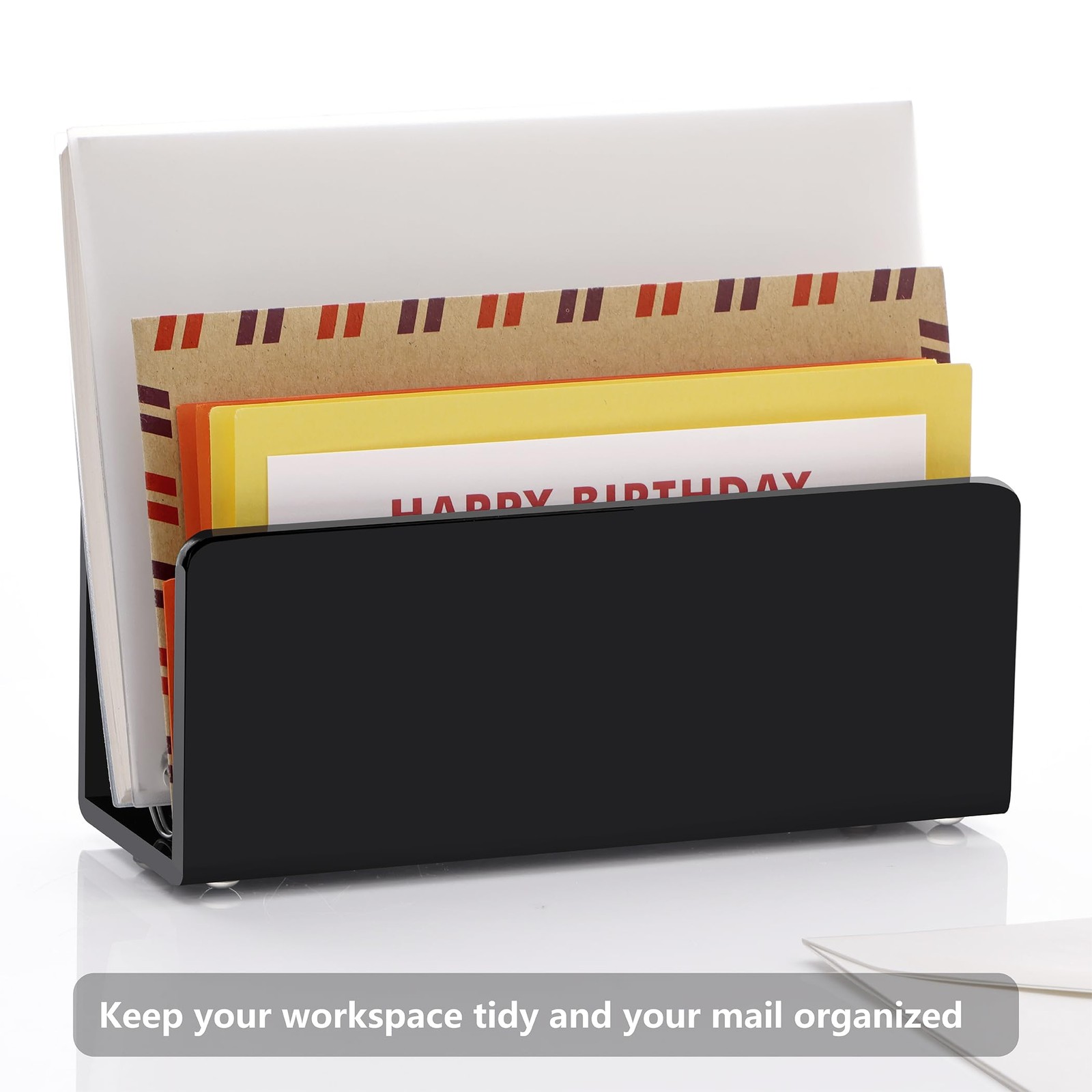 Acrylic Desk Mail Organizer Sorter Black File Holder Letter Document Rack