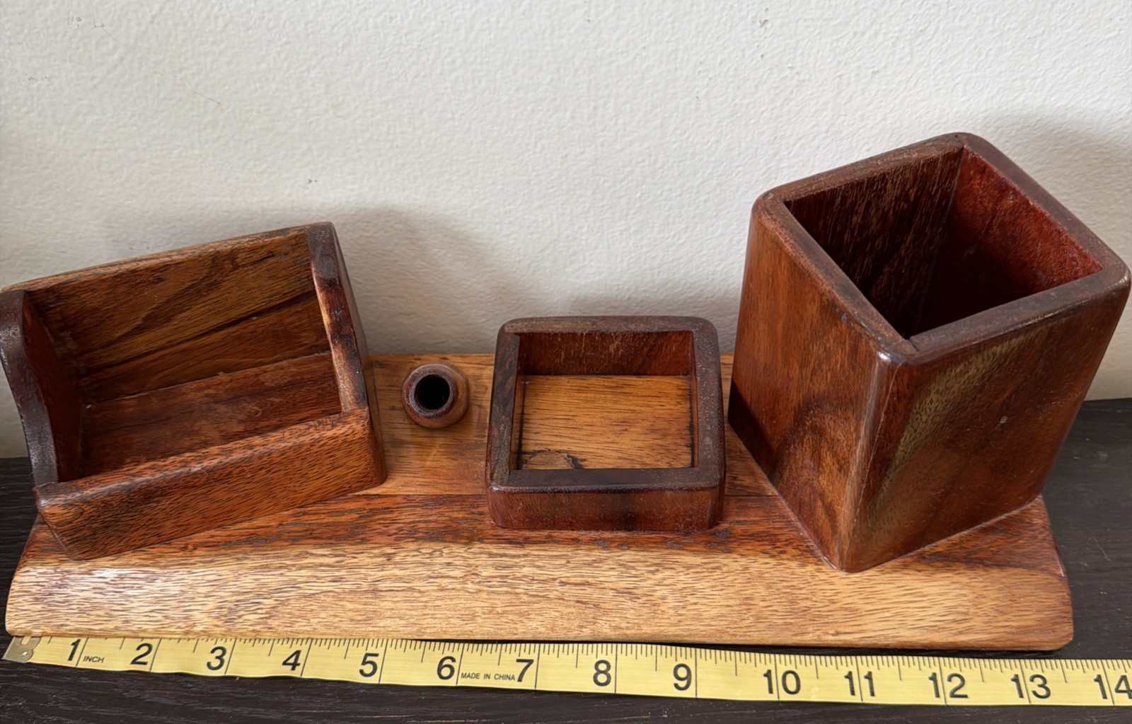 Wooden Handmade Desktop Organizer Cards Pencils Change Holder