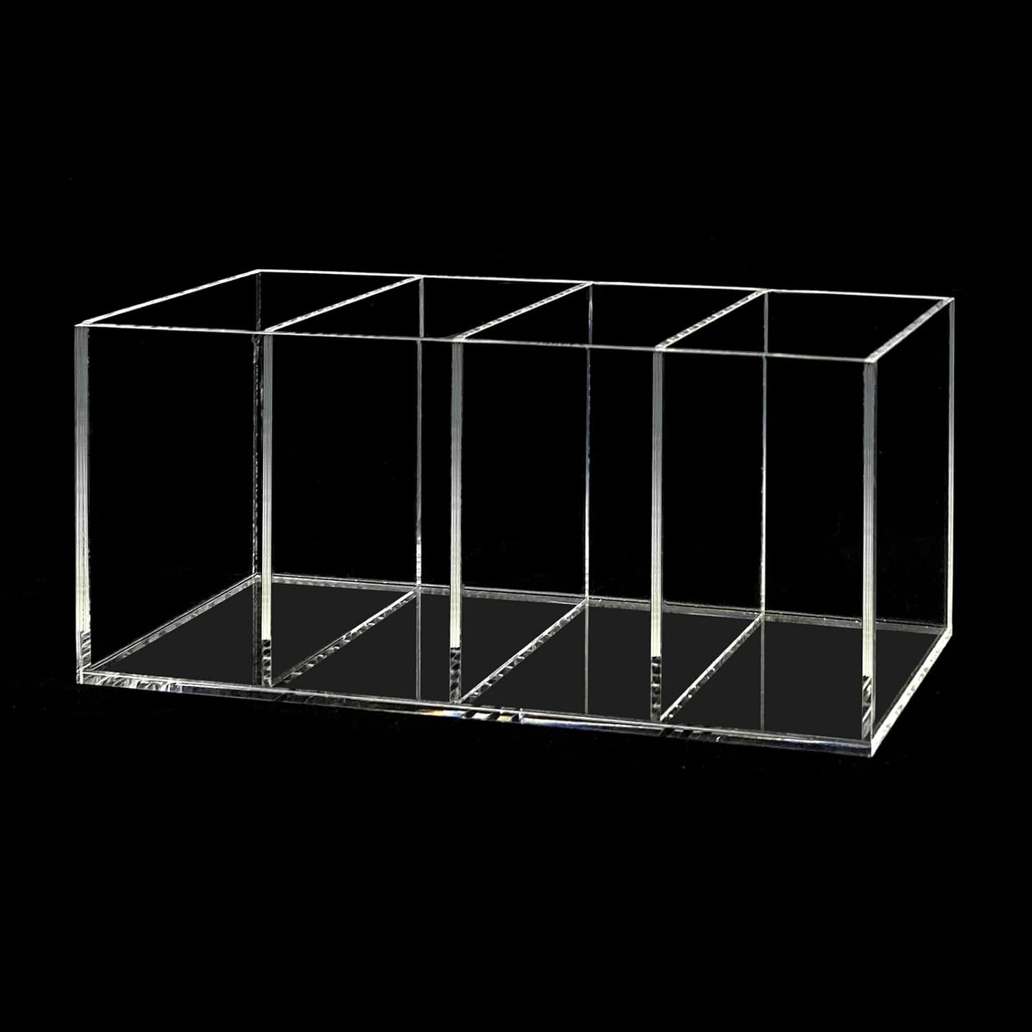 Acrylic Pen Holder 4 Compartments Clear Pencil Holder Organizer Makeup Brush