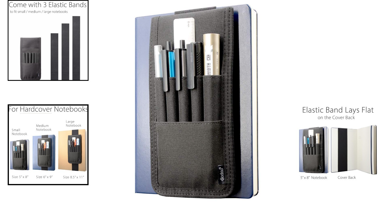 Detachable Pencil and Pen Holder with Elastic Band for Journals – Black