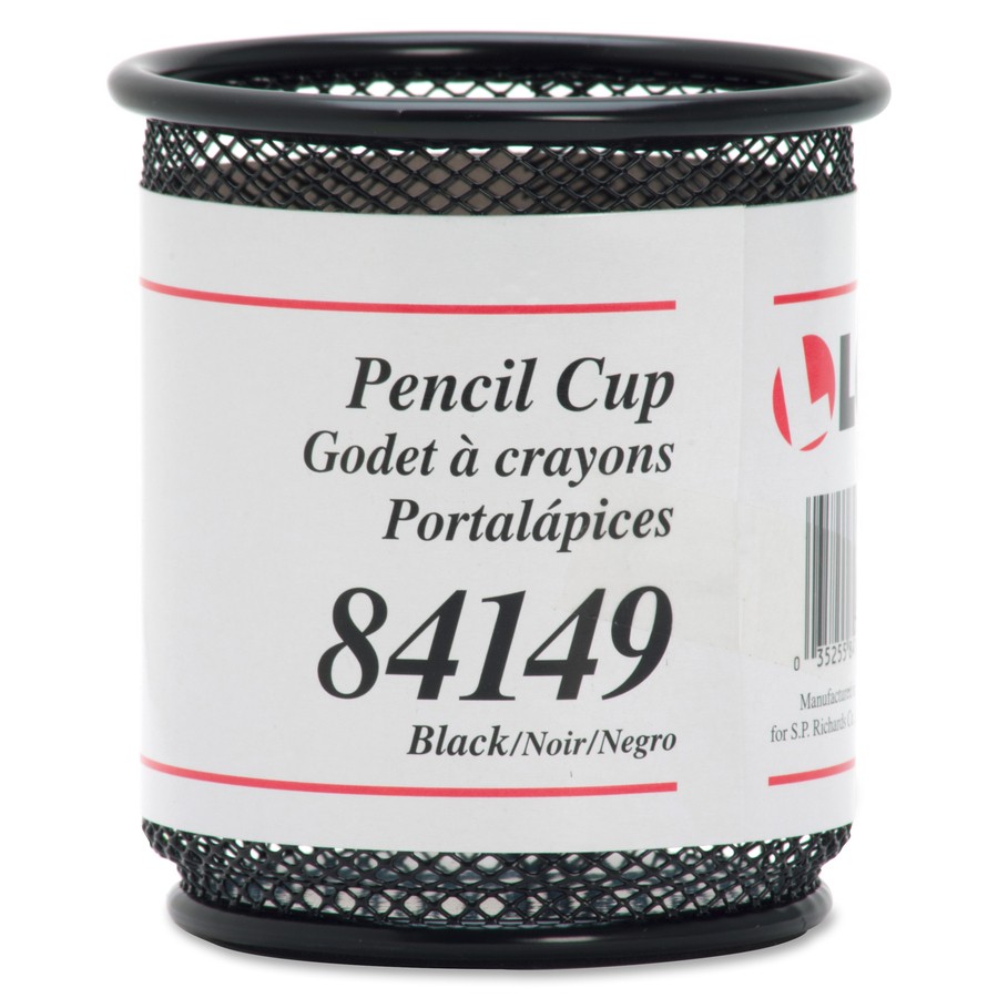 Lorell LLR84149 Black Mesh Pencil Cup Holder 3.5″ x 3.9″ Steel