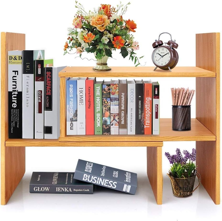 Adjustable Desktop Bookshelf, Desk Organizer Display Shelf Counter Top Bookca…
