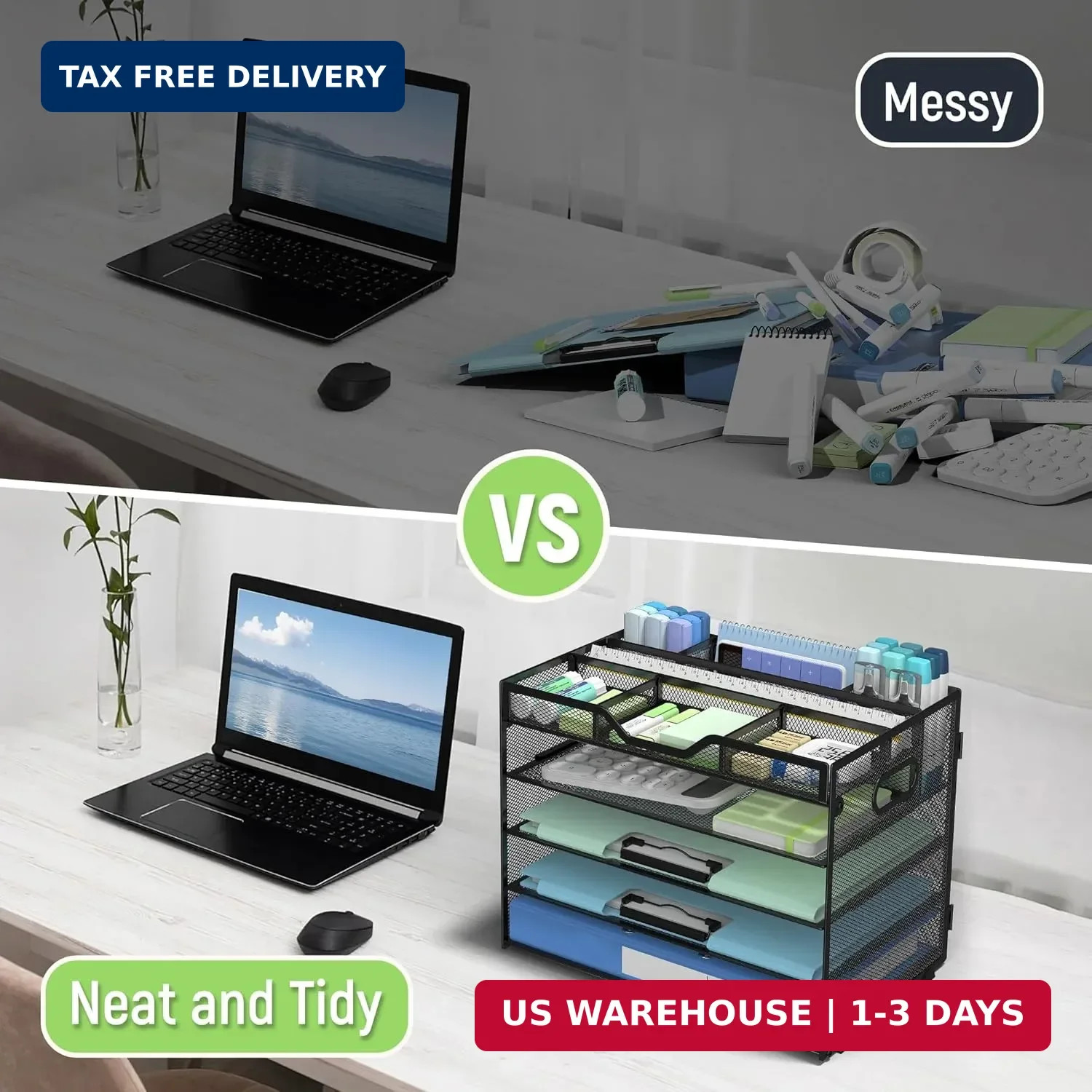 Docnest 5 Tier Mesh Desk Organizer with Adjustable Compartments – Stackable Lett