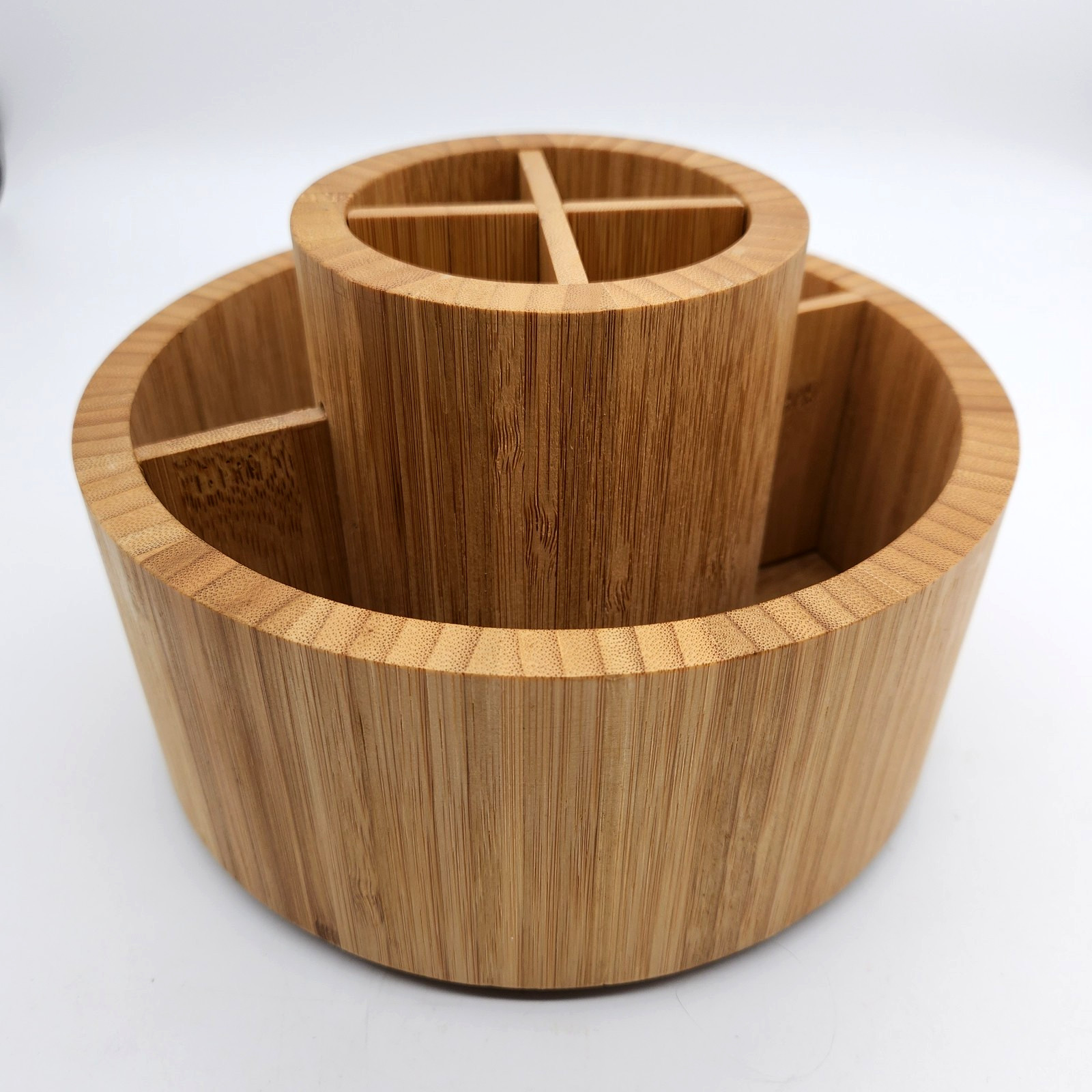 Wooden Bamboo Desk Organizer Rotates Storage Pens Pencils Brushes Utensils