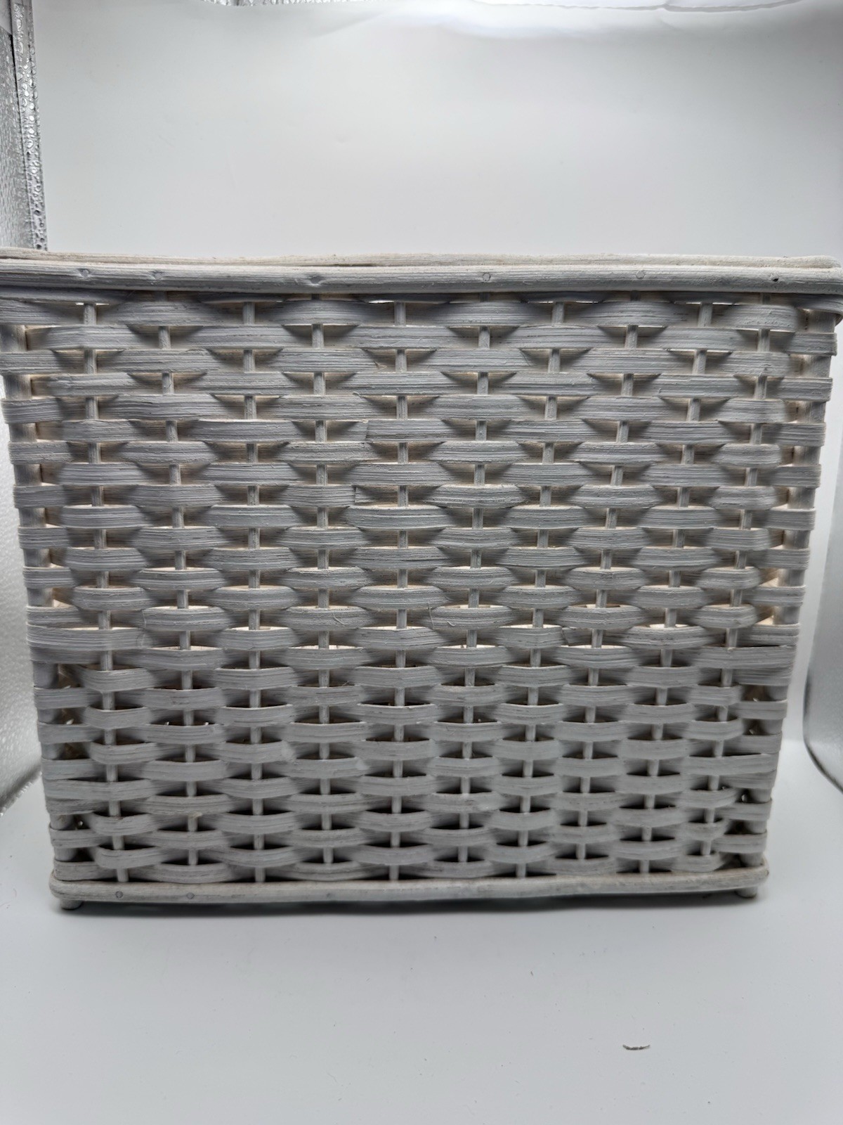 White Wicker Rattan Desk Top Organizer Office Mail Sorter Sturdy Letter Holder