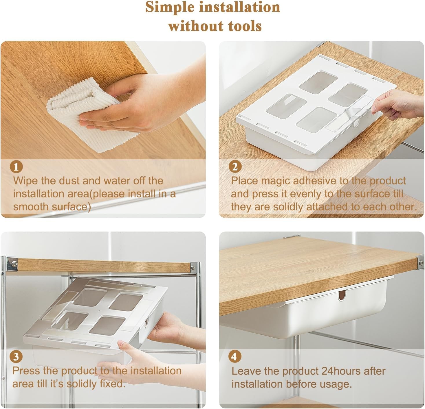 Large Under Desk Drawer Slide Out Organizer Self-Adhesive Hidden Under Table