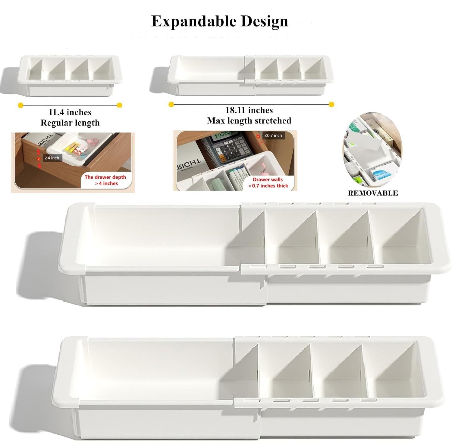 Expandable Drawer Organizer, 2 PCS Adjustable Drawer Organizer Trays, Drawer …