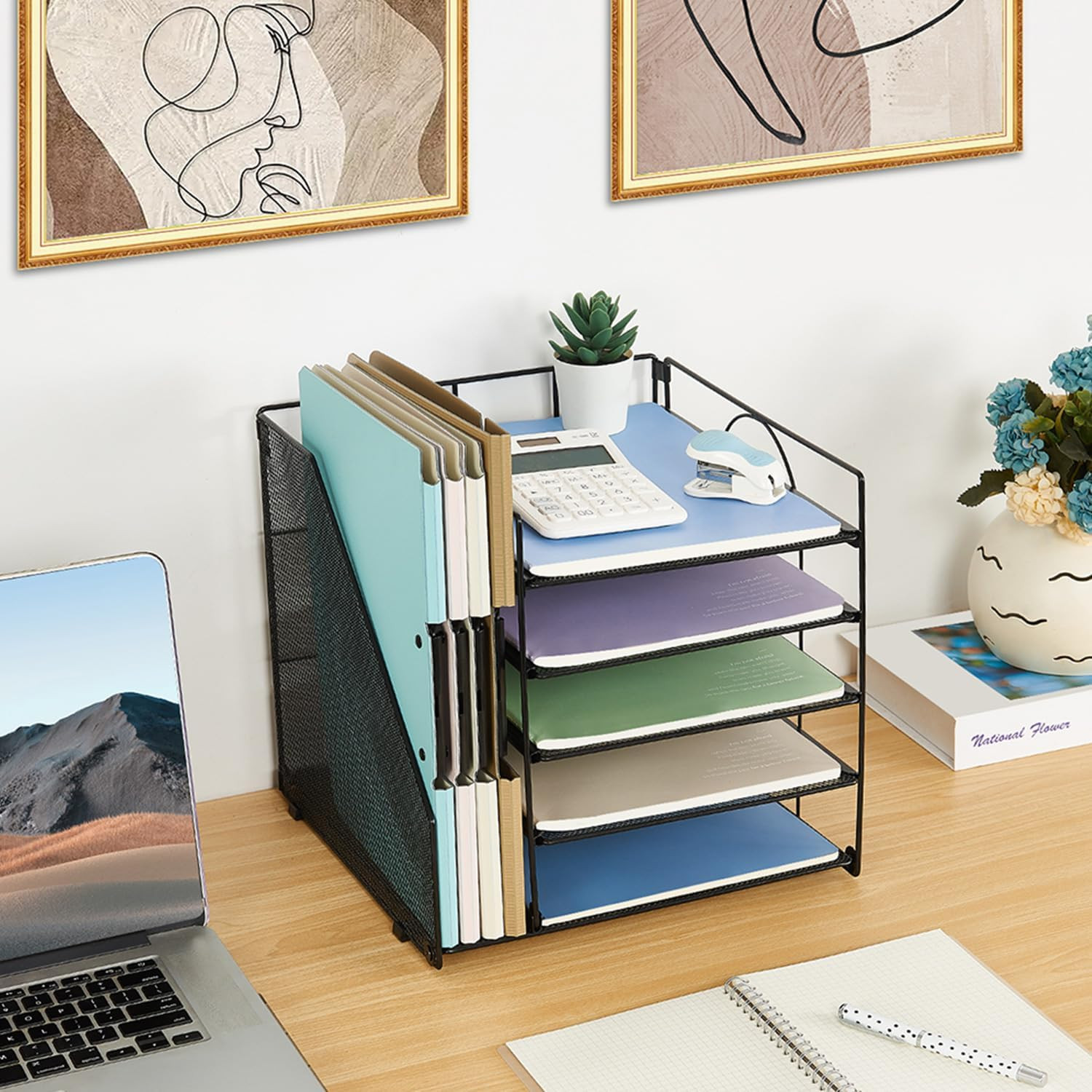 5 Tier Paper Tray Desk Organizer File Holder Office Supplies Storage Black