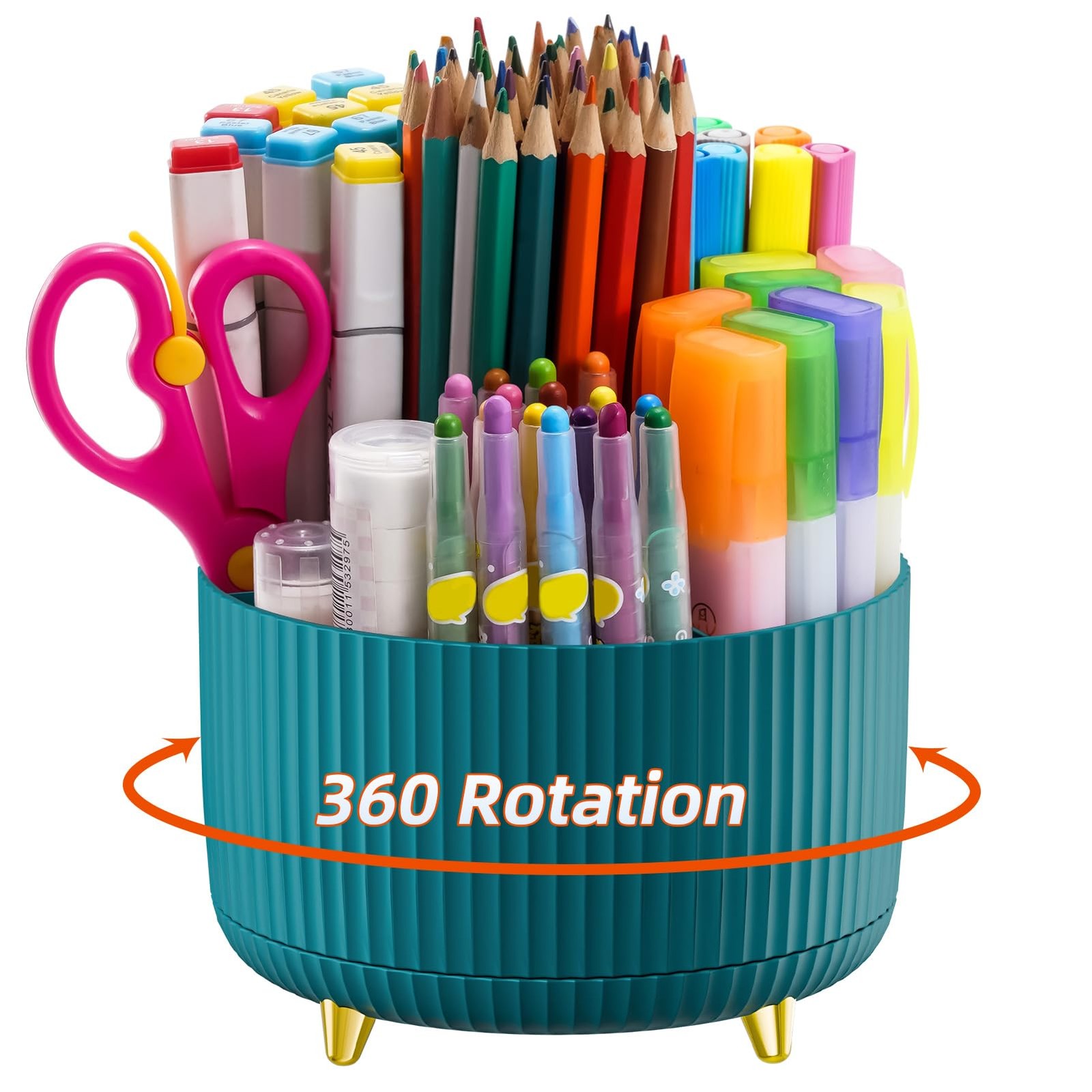 Marbrasse Desk Organizer, 360-Degree Rotating Pen Holder, Green