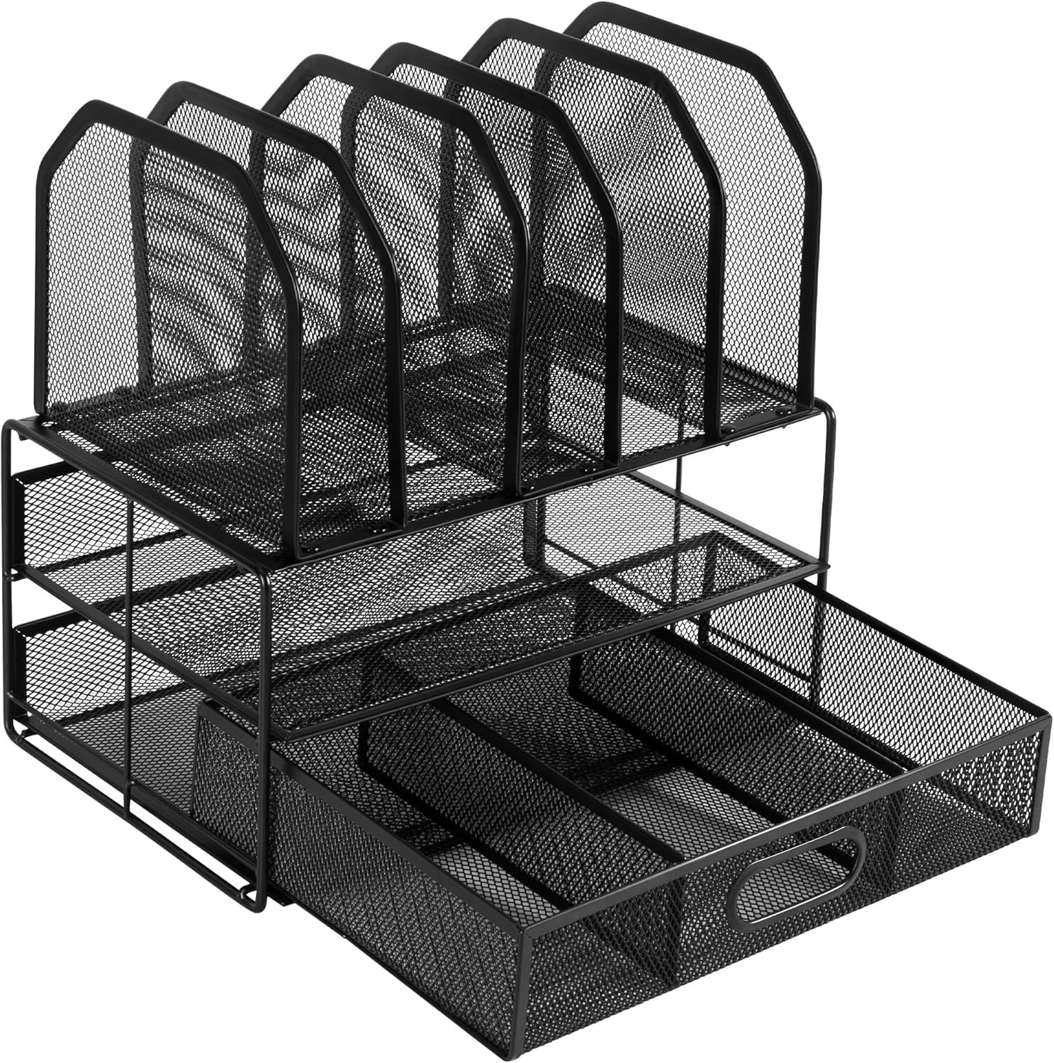 Mesh Desk Organizer with Sliding Drawer, Double Tray