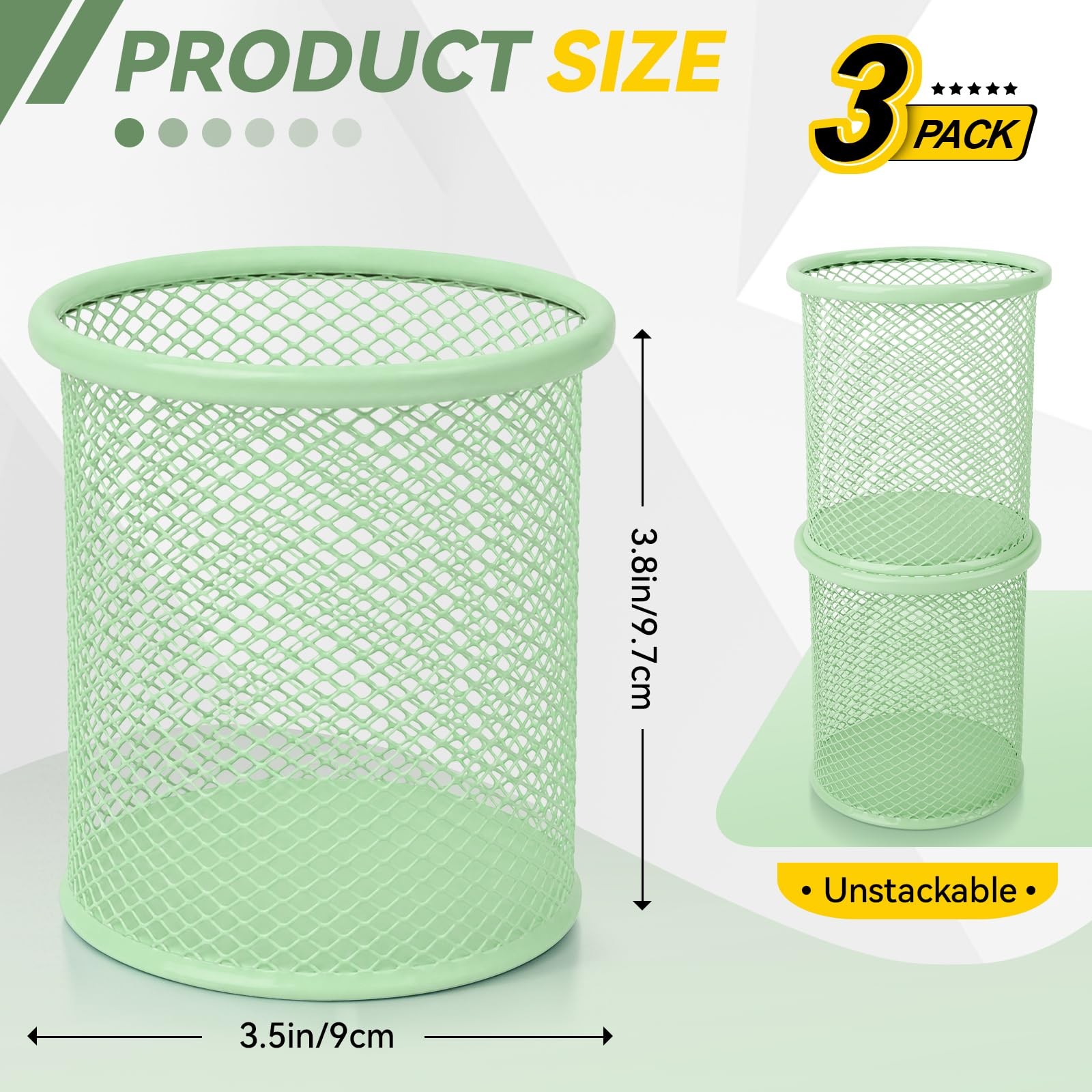 3.5×3.8in Mesh Metal Pen Holder 3 PCS for Home Office, Round Pencil Organizer…