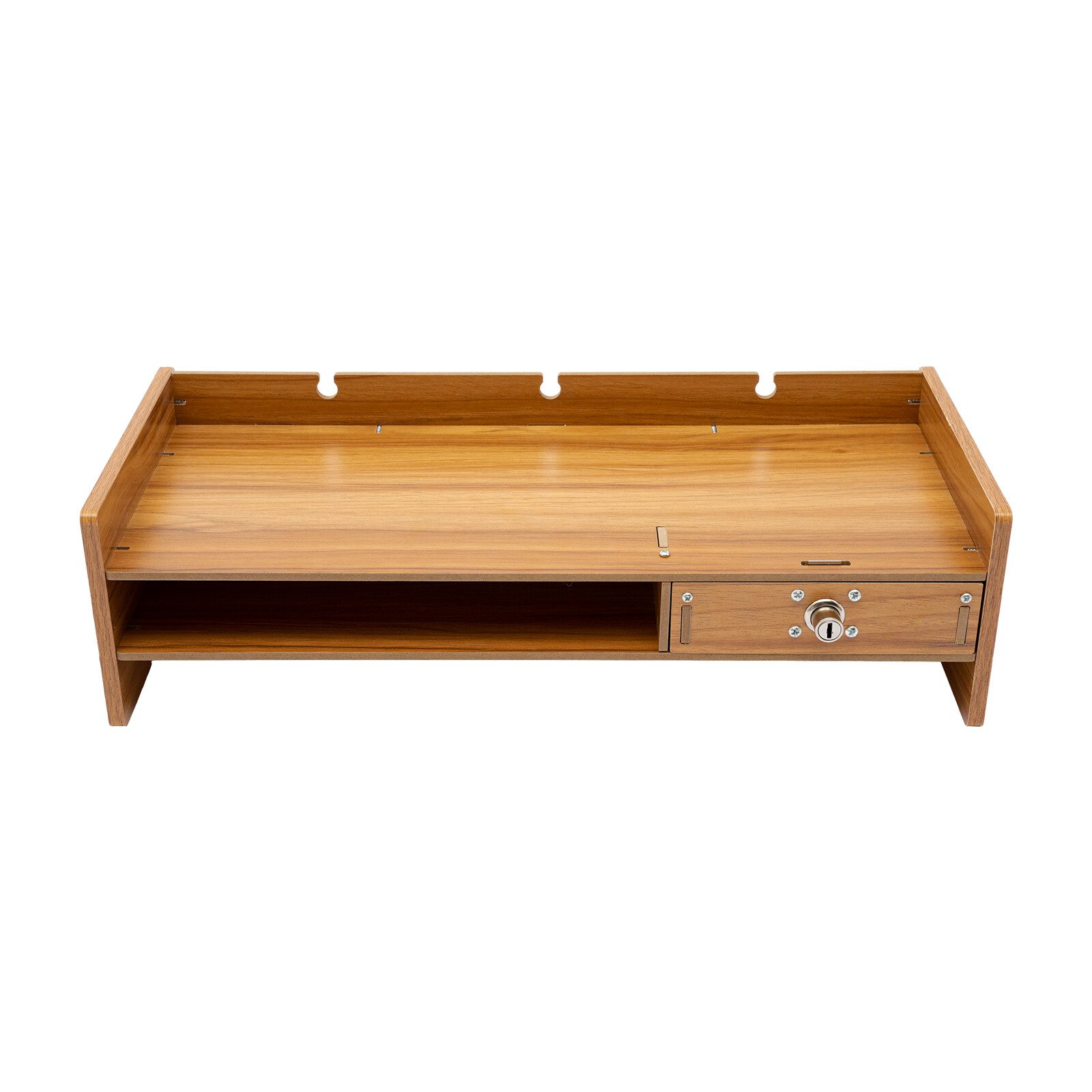 Wood Monitor Stand Riser Computer Laptop Desktop Organizer With Drawers & Lock