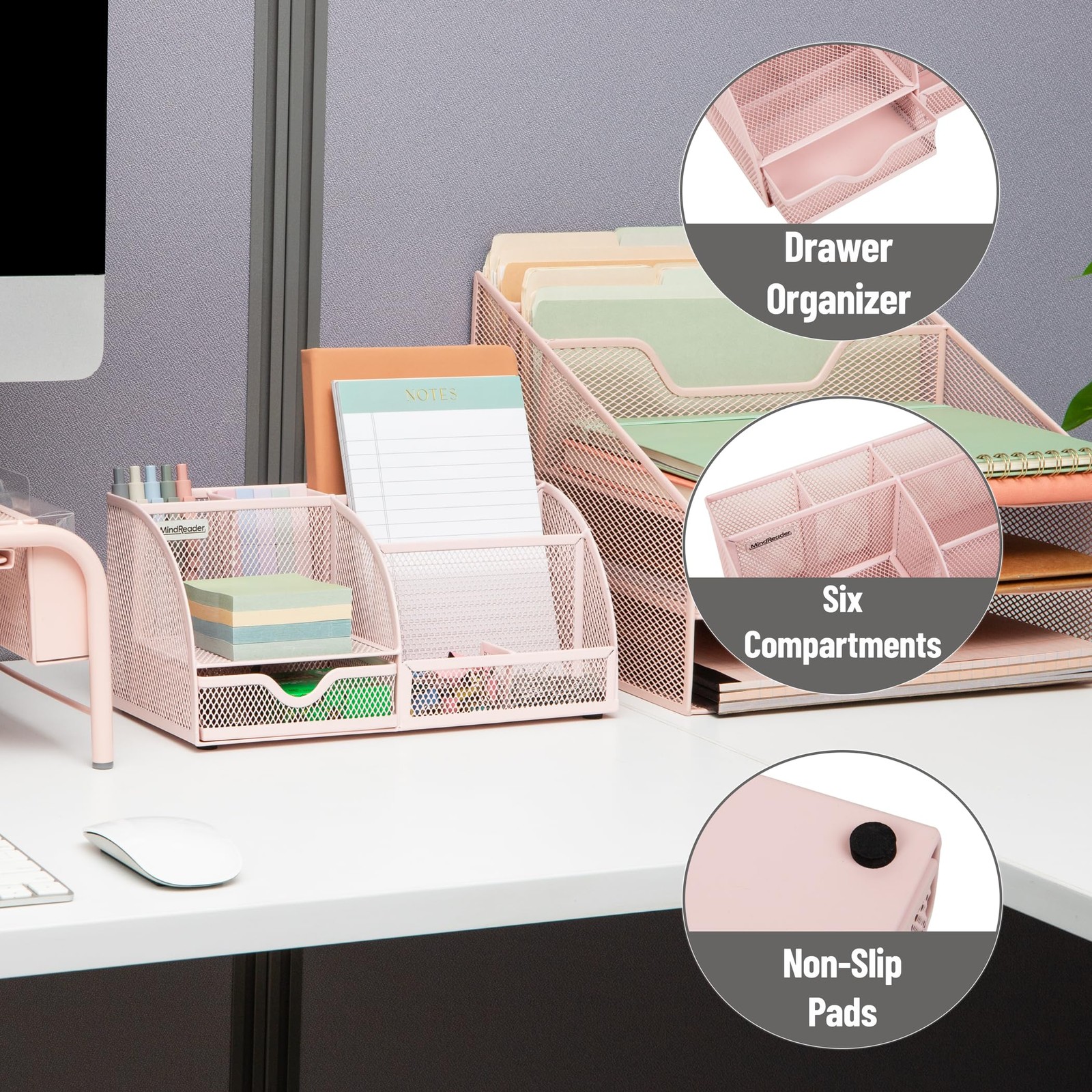 Mind Reader 7-Compartment Desktop Organizer, File & Accessory Storage, Metal …