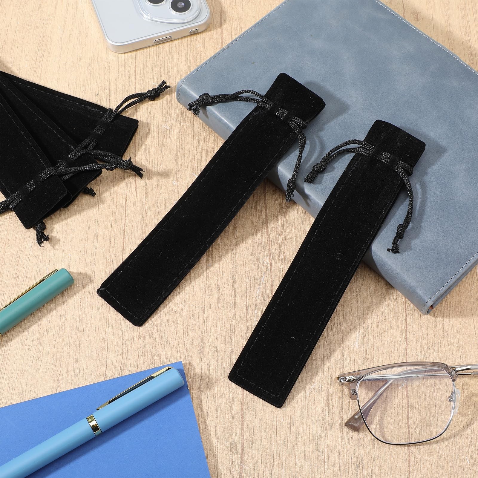 20 Pcs Velvet Drawstring Pen Pouch Sleeve Holder for Adult Office Business
