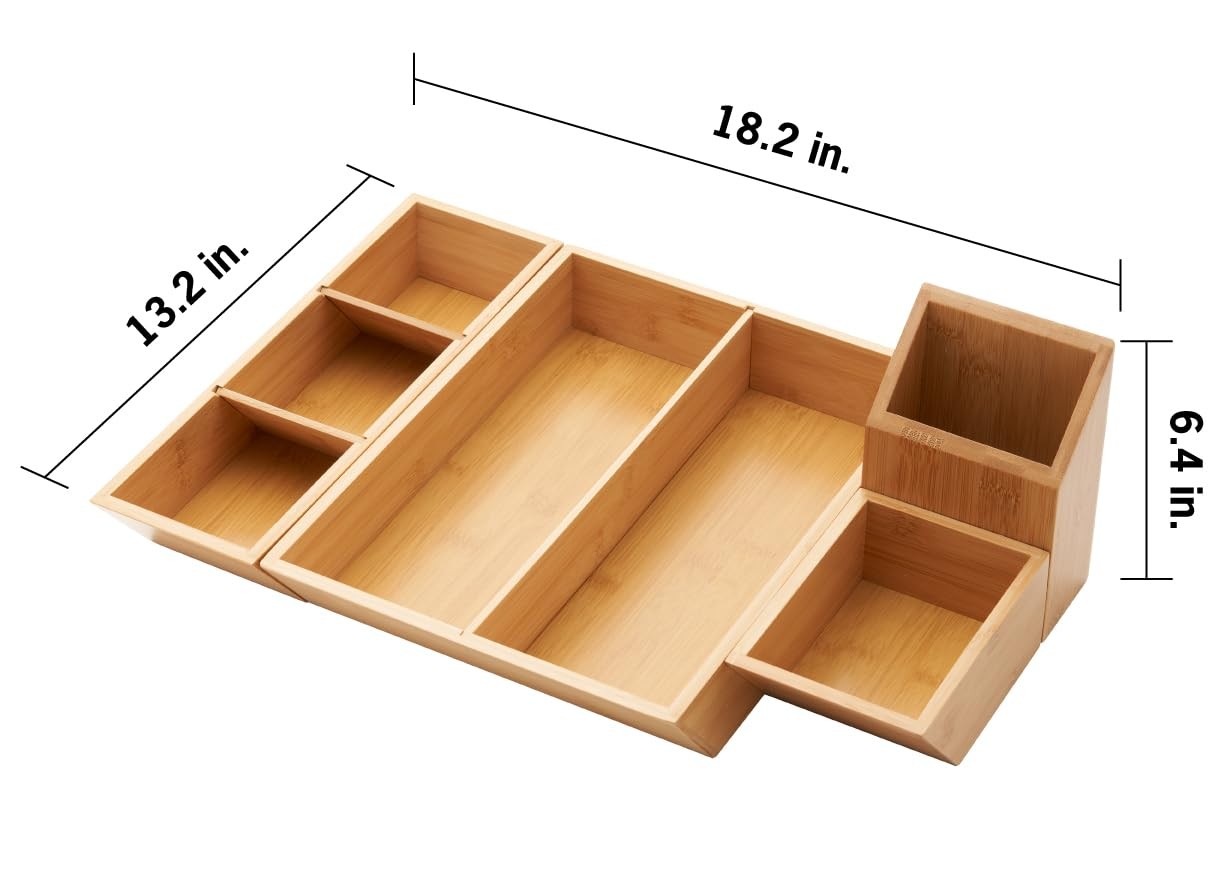 TRINITY EcoStorage 4-Piece Bamboo Desk & 22.5″W x 13.2″D x 6.5″H,