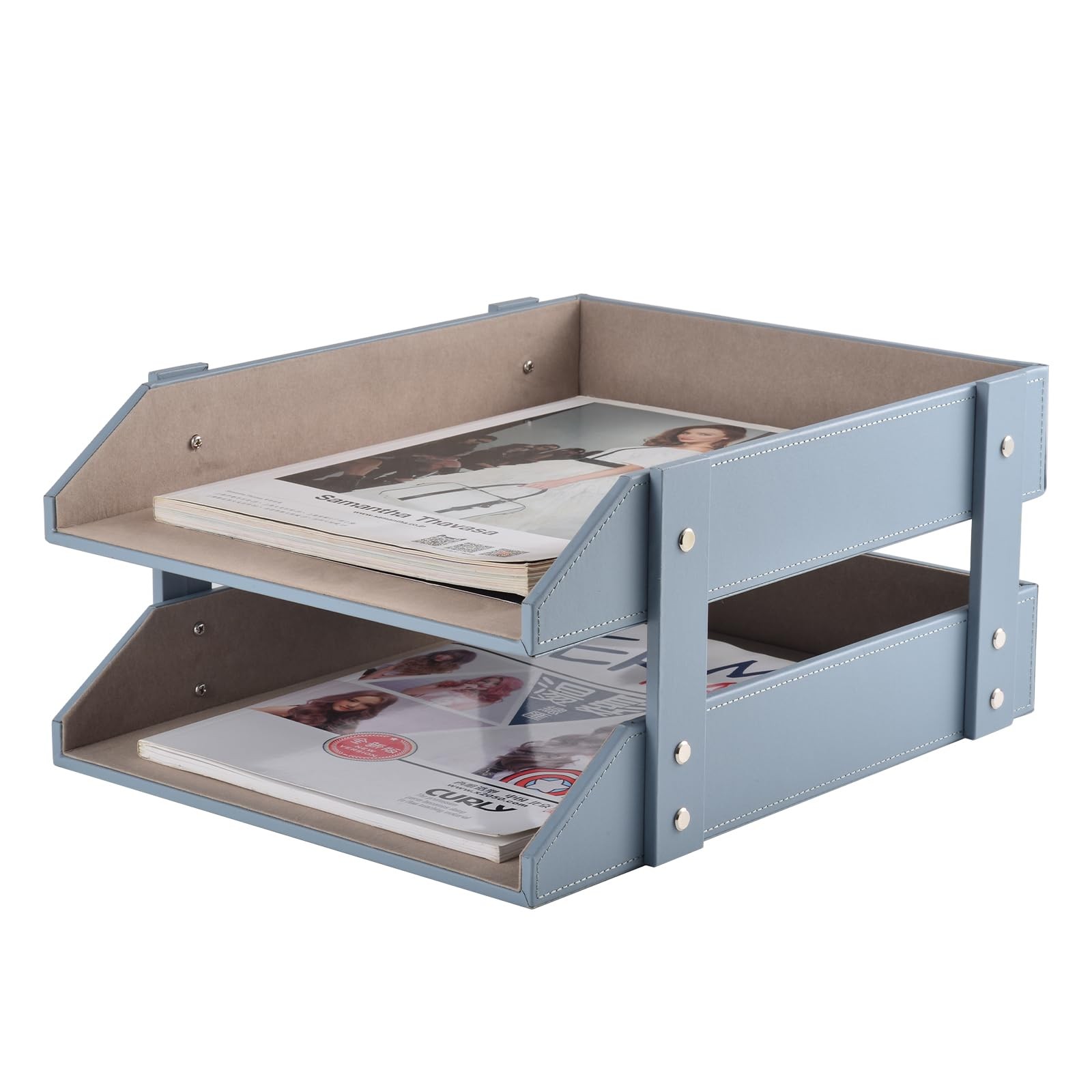 Leather Desk Letter Tray,Office Supplies Paper 10.8″ x 13.8″ x 3.3″, Gray