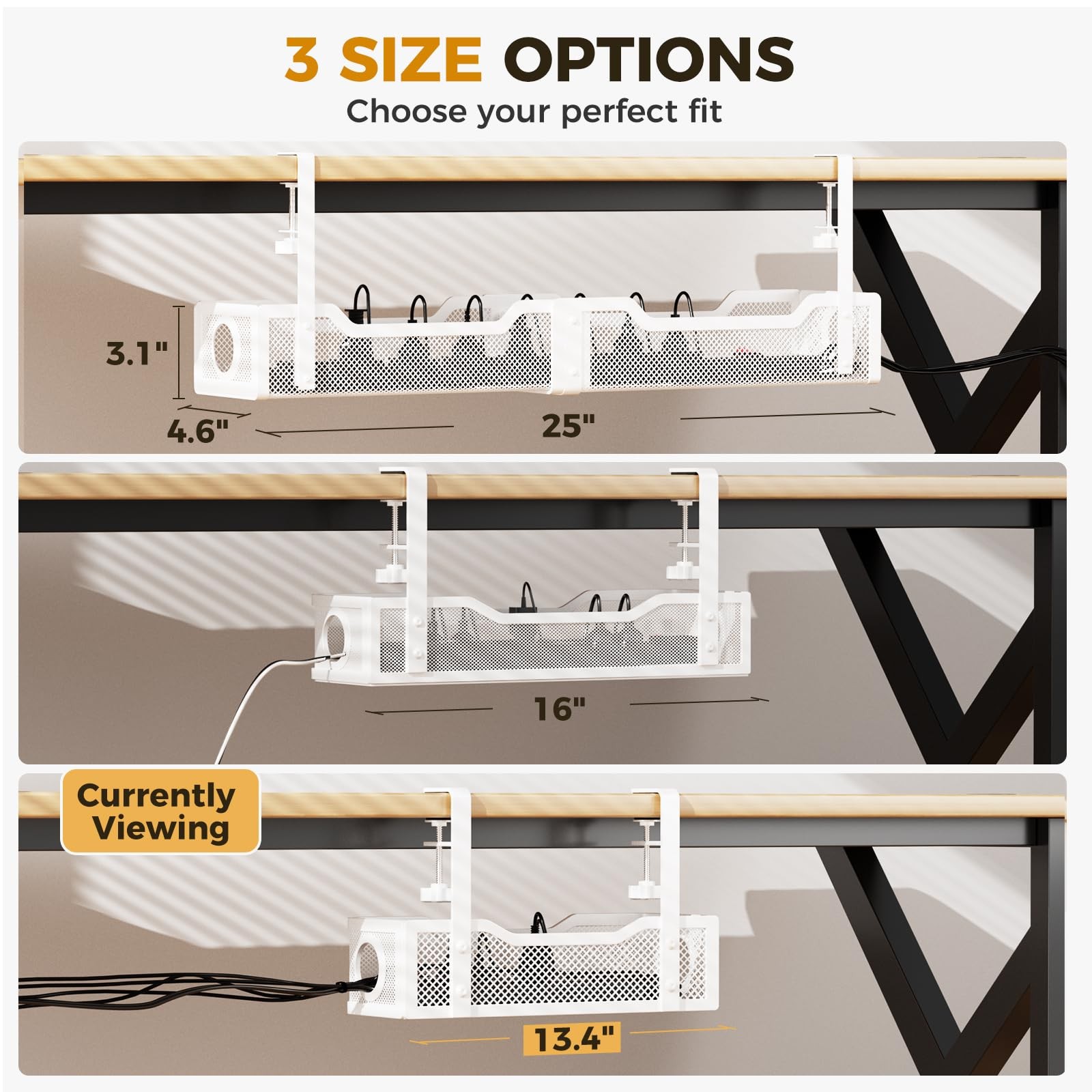 Under Desk Cable Management Tray White, Cinati Wire 13.4″-1 Pack, White