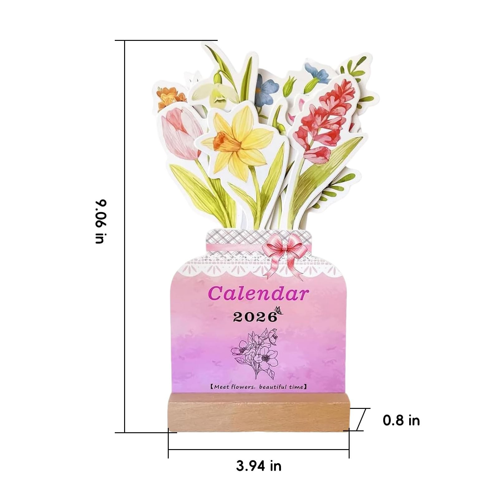 Bloomy Flowers 3D Floral Desk Calendar 2026, Pop Up 3.9″W x 8.5″H, white
