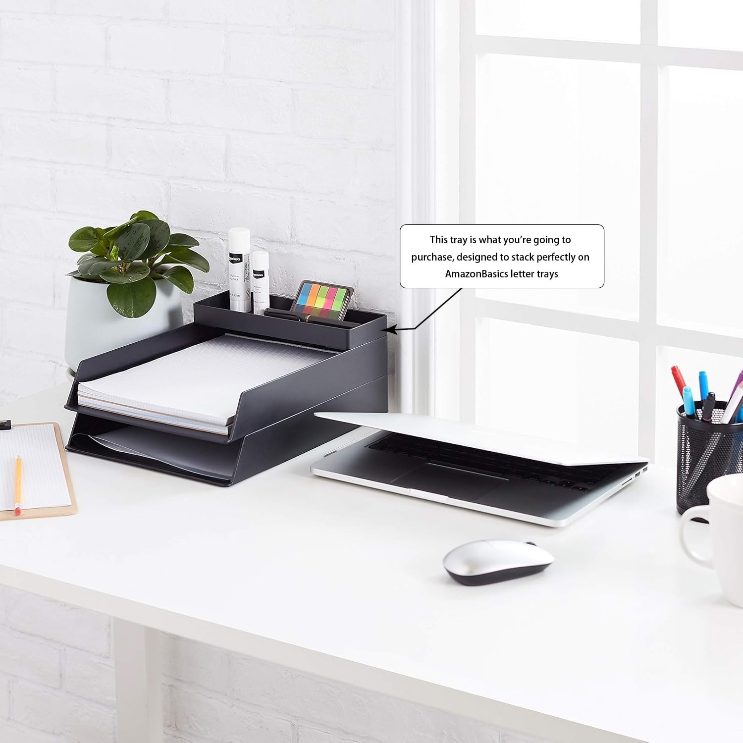 Elegant Plastic Half Accessory Tray for Efficient Workspace Organization, Black