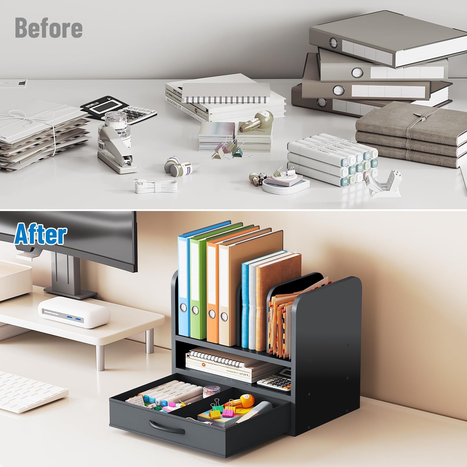 NiOffice Desk File Organizer for Home, Office, School, Wooden Frame Desktop S…