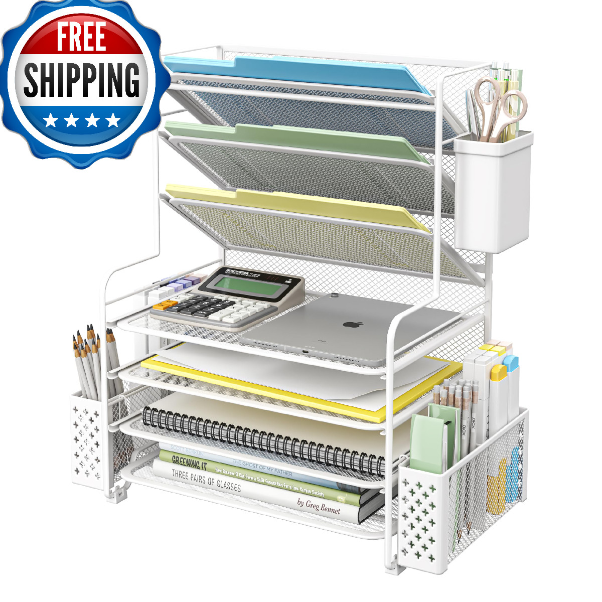 Simple Trending 7 Tier Desk File Organizer Letter Tray Paper Organizer Pen