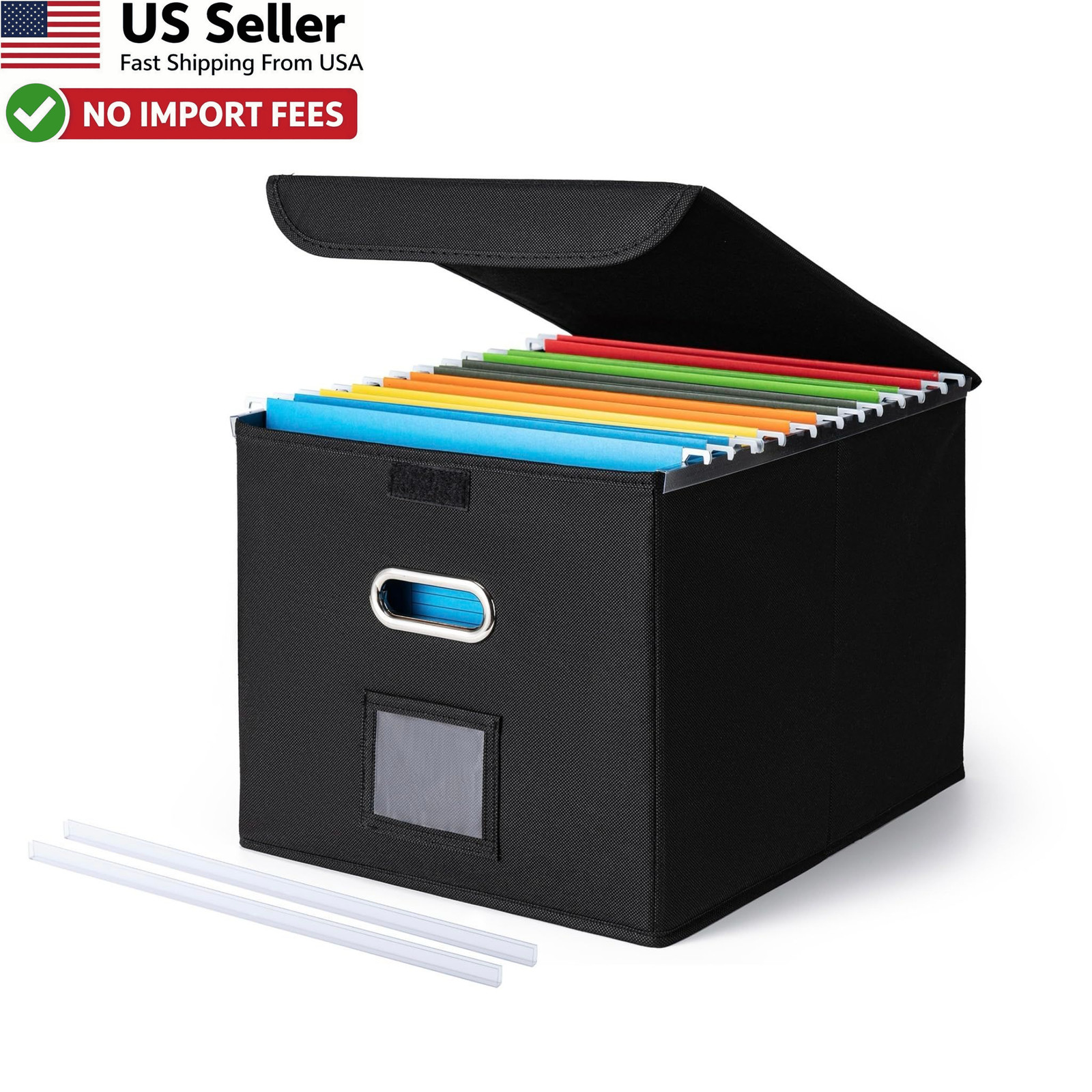 File Organizer Box Large Hanging File Storage Collapsible Black Lid FROM USA