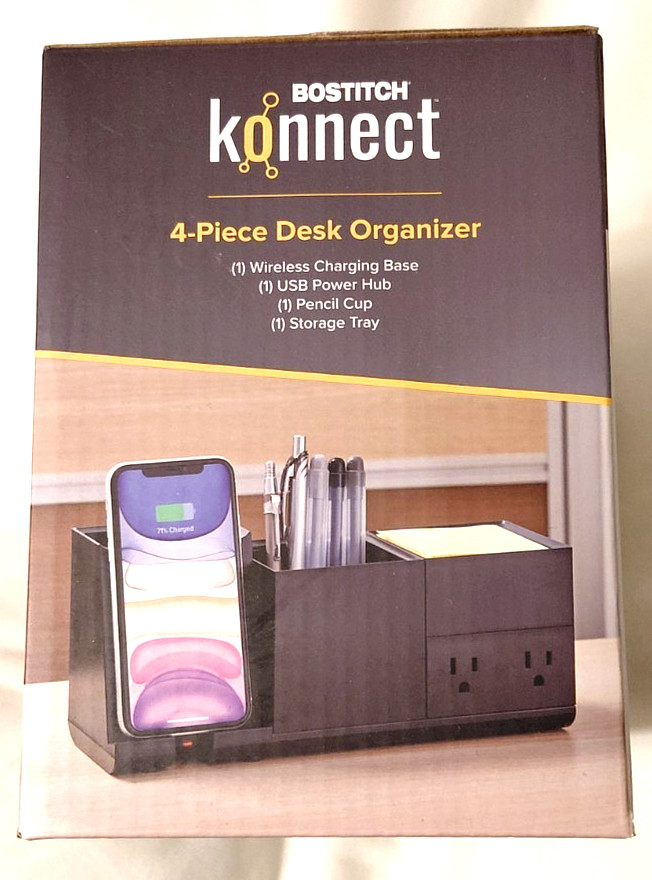 Bostitch Konnect 4pc Wireless Charging Desk Organizer Black NEW